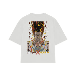 Playera streetwear premium de anime y gaming ExtraLife MX, corte boxy oversized drop shoulder heavyweight en color Deep Black y Off-White, moda urbana mexicana de culto.