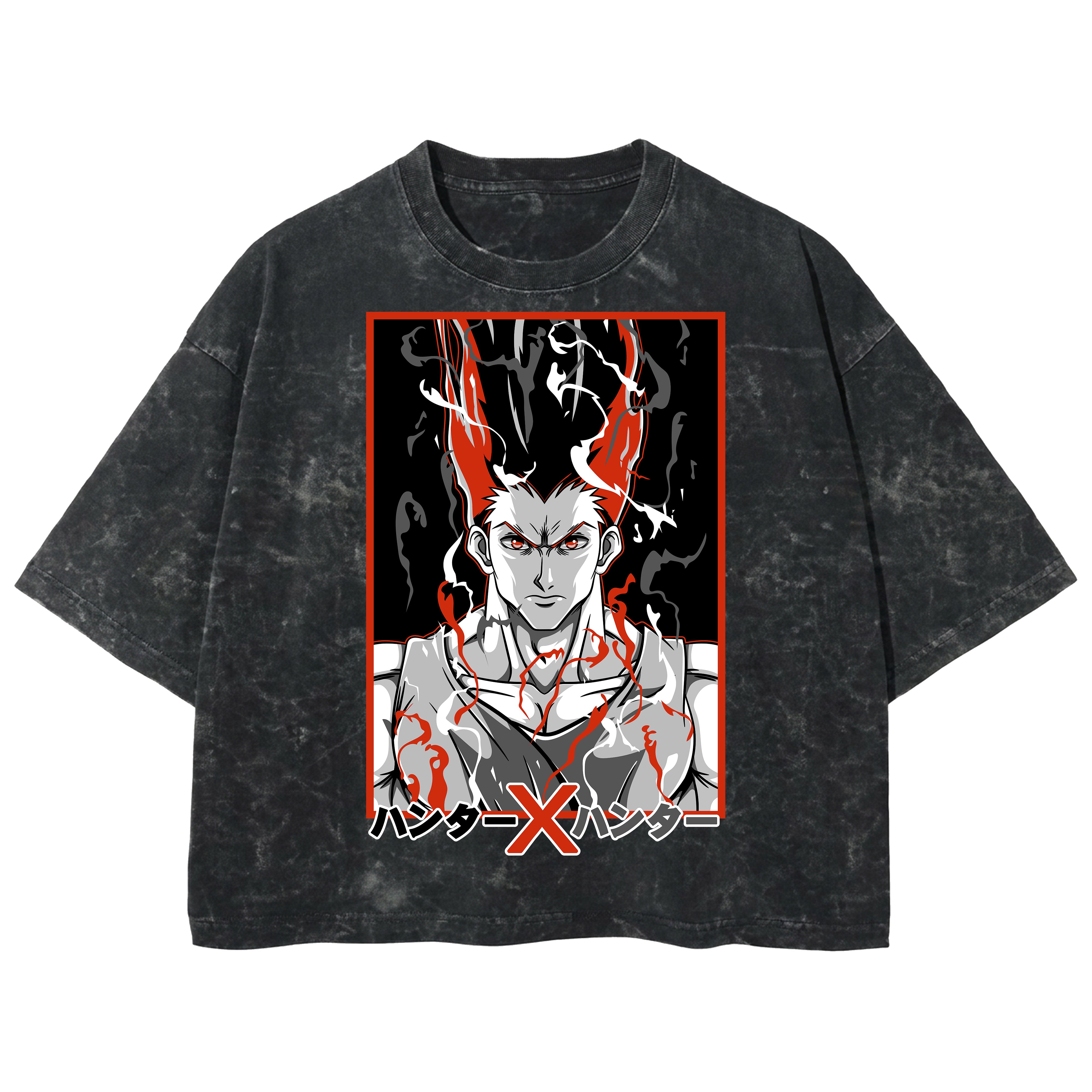 Playera streetwear premium de anime y gaming ExtraLife MX, corte boxy deluxe mineral wash heavyweight en color Acid Wash, moda urbana mexicana de culto.