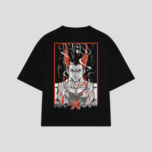 Playera streetwear premium de anime y gaming ExtraLife MX, corte boxy oversized drop shoulder heavyweight en color Deep Black y Off-White, moda urbana mexicana de culto.