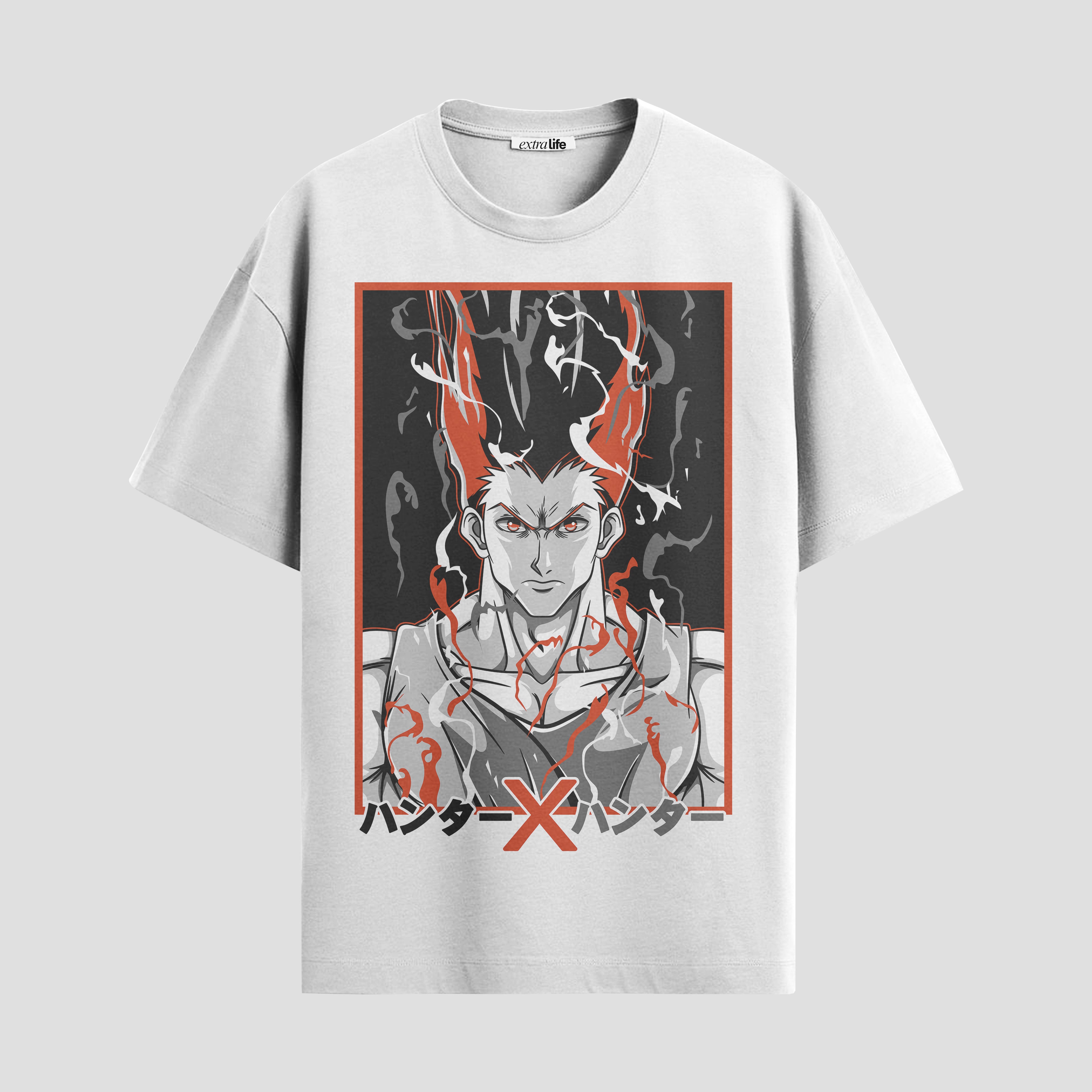 Playera urbana de anime y gaming ExtraLife MX, corte Standard Fit unisex ligero y transpirable en color Deep Black y Pure White, ropa de uso diario para gym y casual.