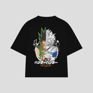Playera streetwear premium de anime y gaming ExtraLife MX, corte boxy oversized drop shoulder heavyweight en color Deep Black y Off-White, moda urbana mexicana de culto.