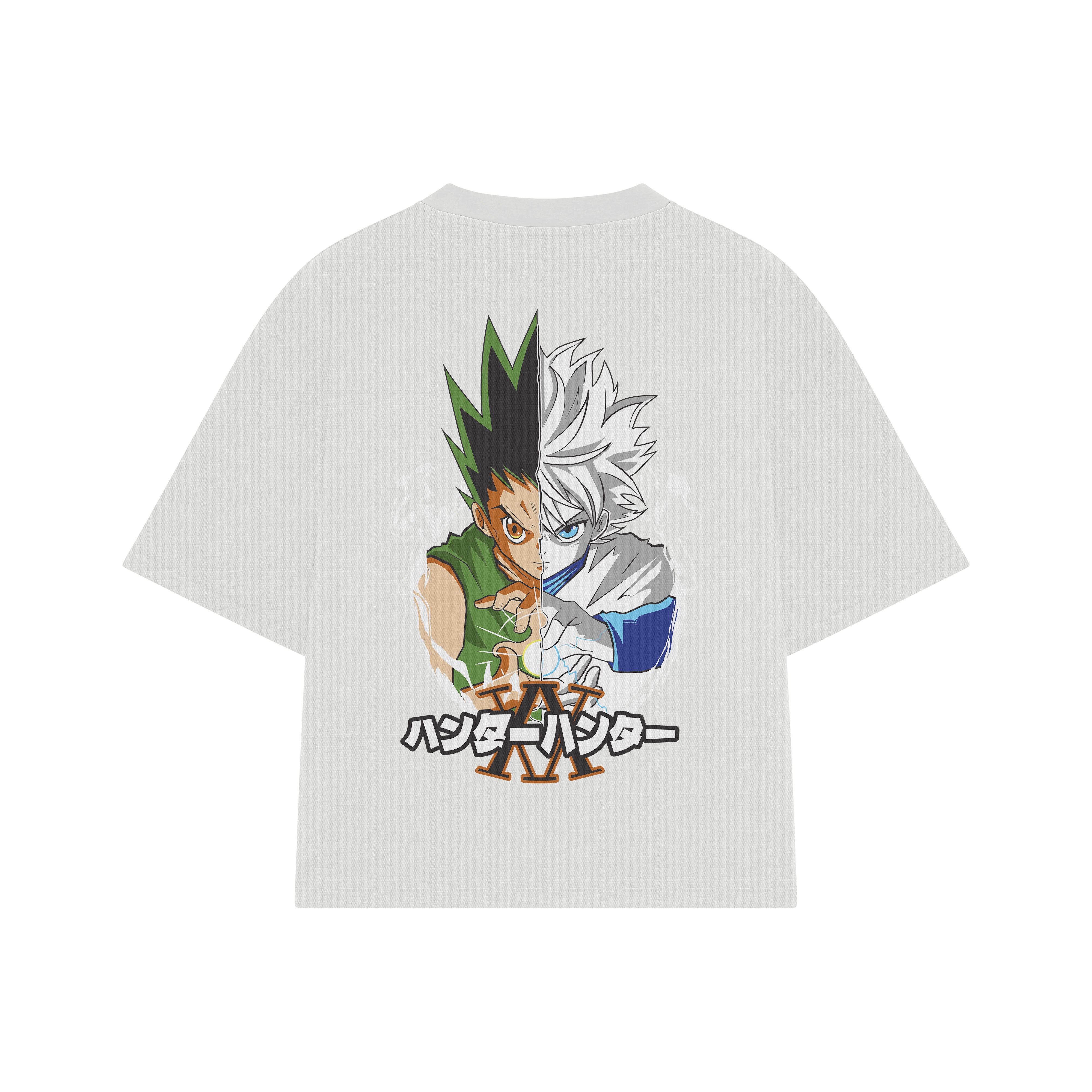 Playera streetwear premium de anime y gaming ExtraLife MX, corte boxy oversized drop shoulder heavyweight en color Deep Black y Off-White, moda urbana mexicana de culto.