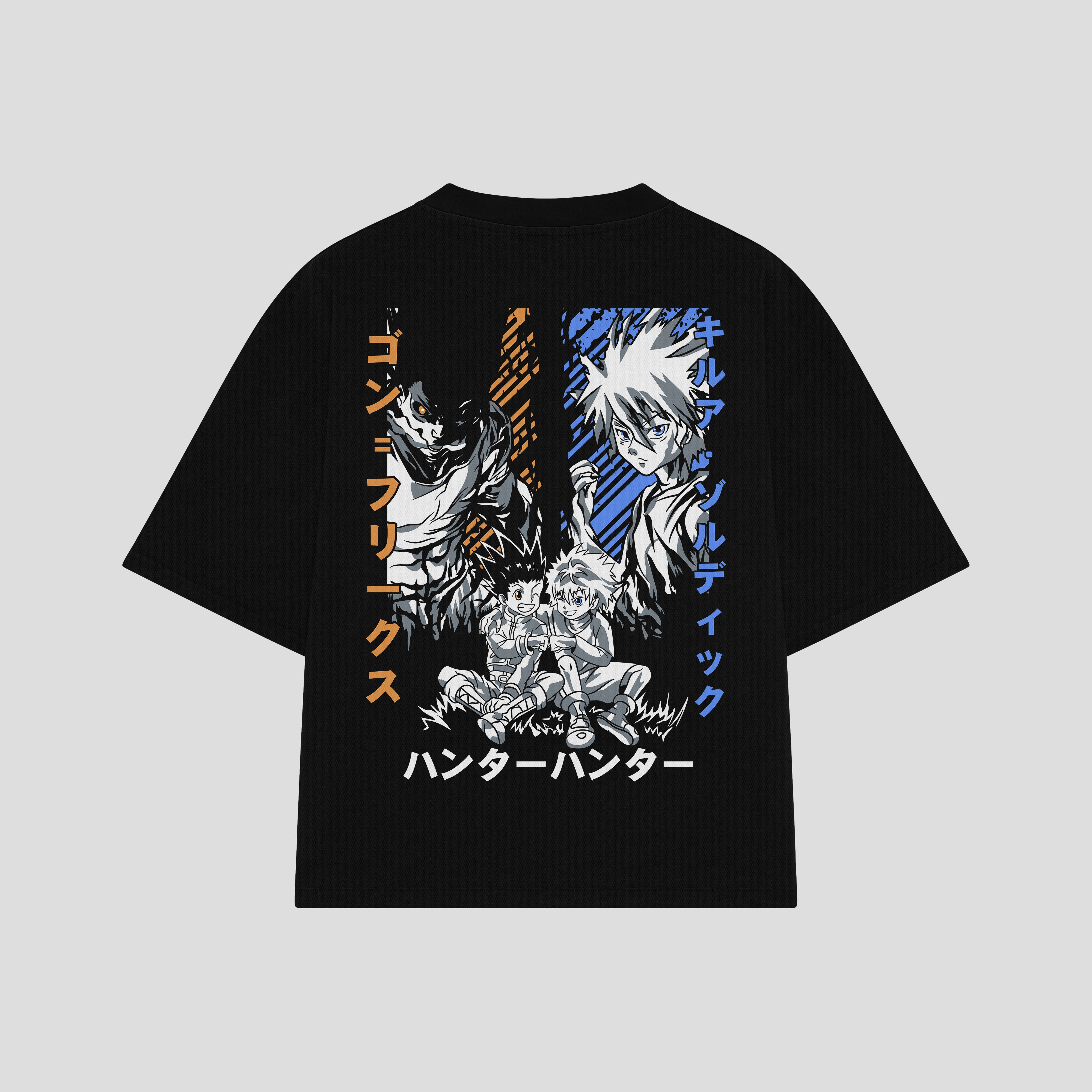 Playera streetwear premium de anime y gaming ExtraLife MX, corte boxy oversized drop shoulder heavyweight en color Deep Black y Off-White, moda urbana mexicana de culto.