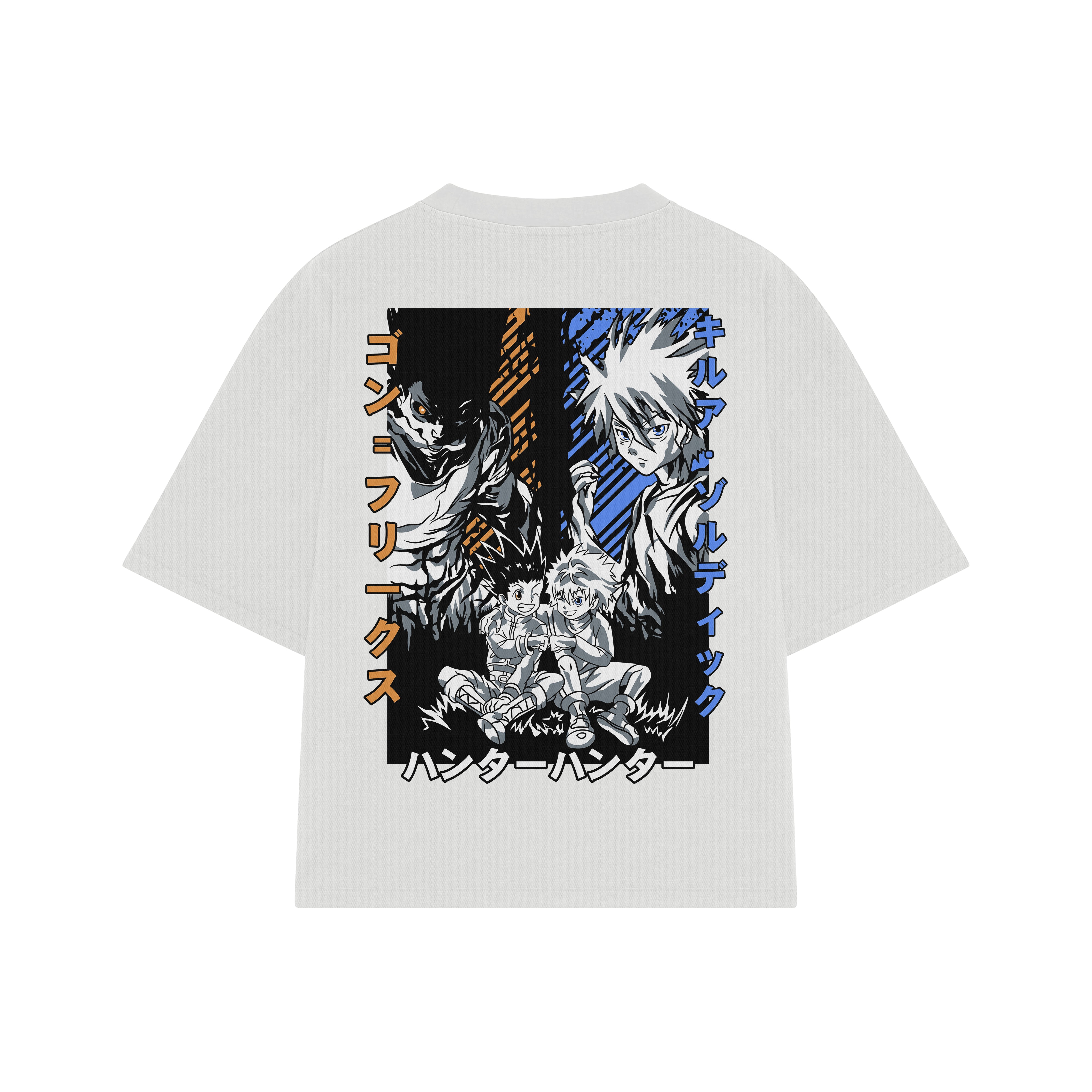 Playera streetwear premium de anime y gaming ExtraLife MX, corte boxy oversized drop shoulder heavyweight en color Deep Black y Off-White, moda urbana mexicana de culto.
