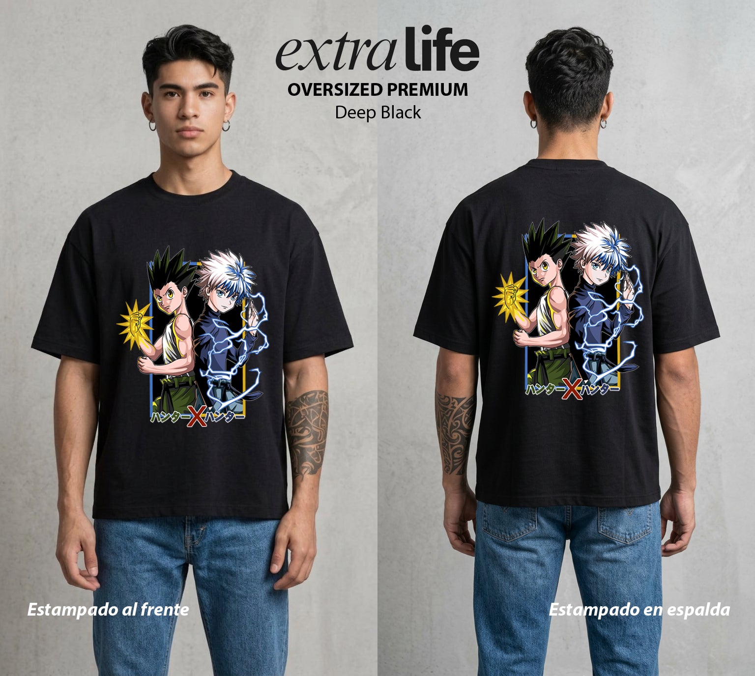 La Prueba del Cazador | El Mejor Amigo del Bien #01704 - Playera Oversized Premium | Deep Black - Foto en modelo