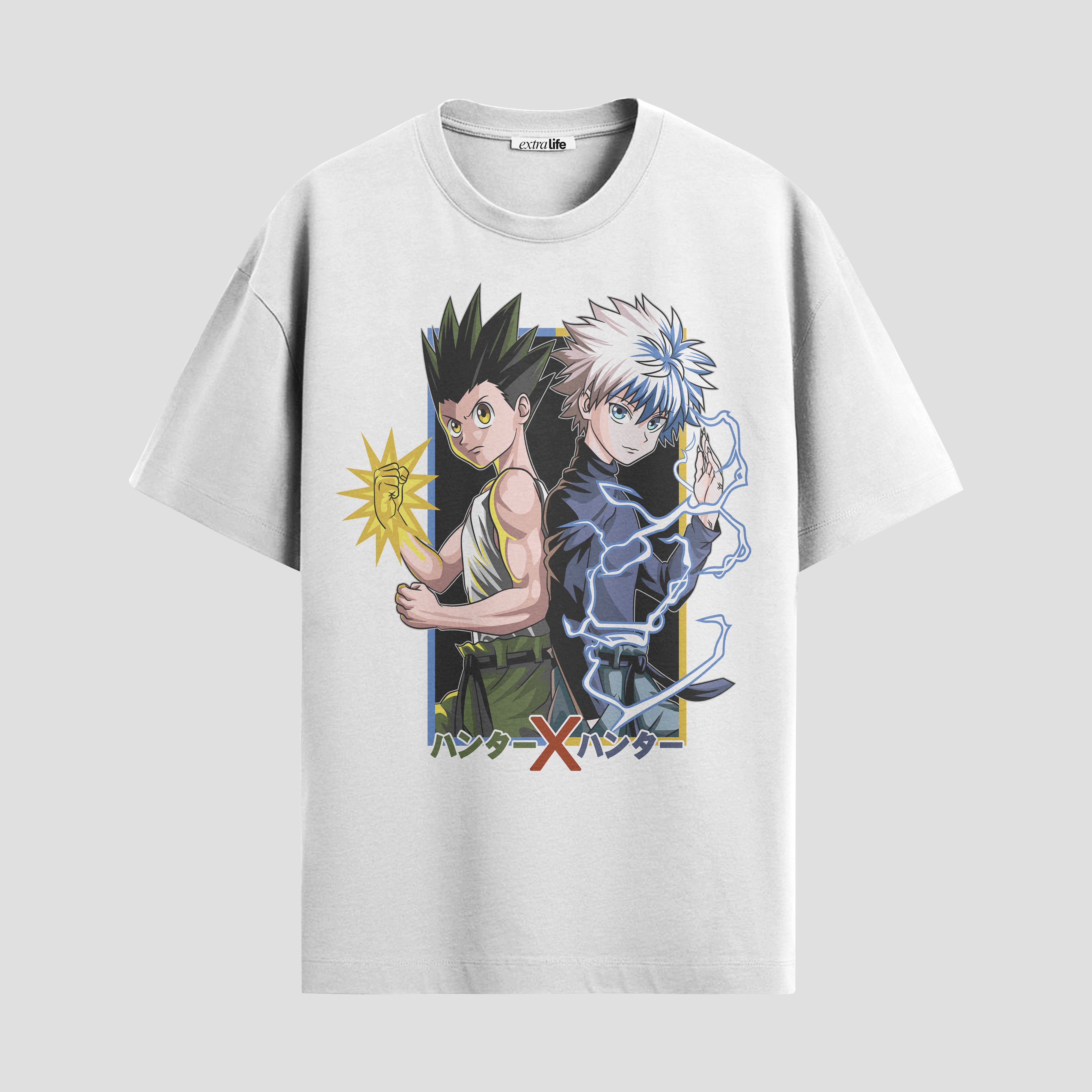 Playera urbana de anime y gaming ExtraLife MX, corte Standard Fit unisex ligero y transpirable en color Deep Black y Pure White, ropa de uso diario para gym y casual.