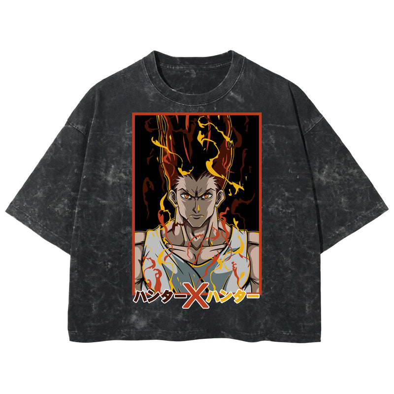 Playera streetwear premium de anime y gaming ExtraLife MX, corte boxy deluxe mineral wash heavyweight en color Acid Wash, moda urbana mexicana de culto.
