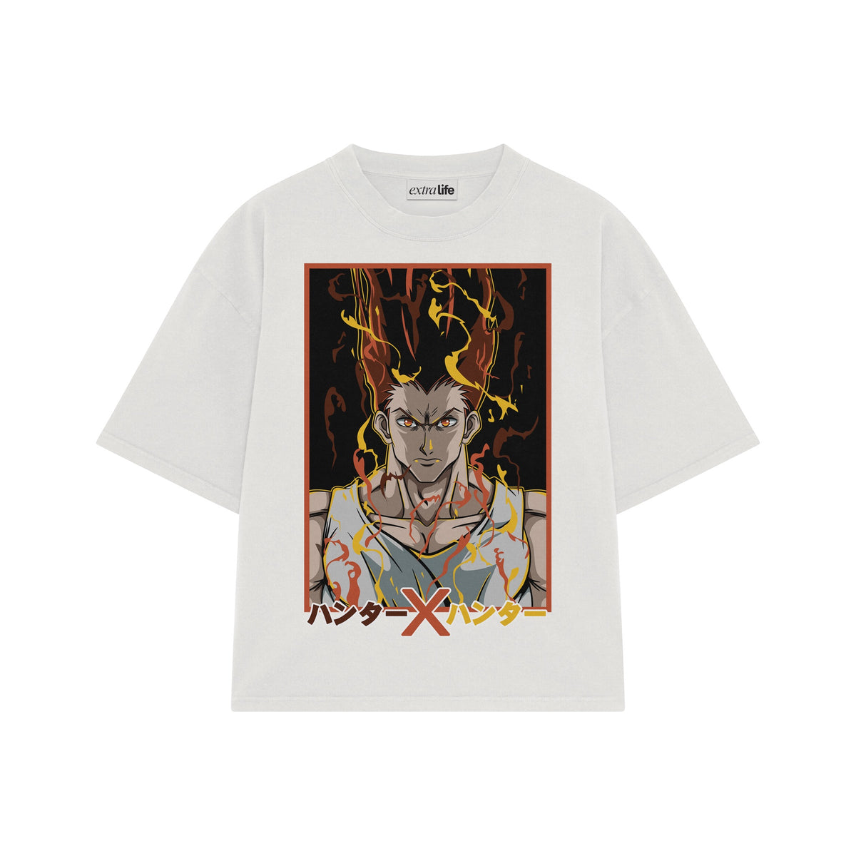 Playera streetwear premium de anime y gaming ExtraLife MX, corte oversized drop shoulder ligero y fresco en color Deep Black y Off-White, moda urbana mexicana de culto.