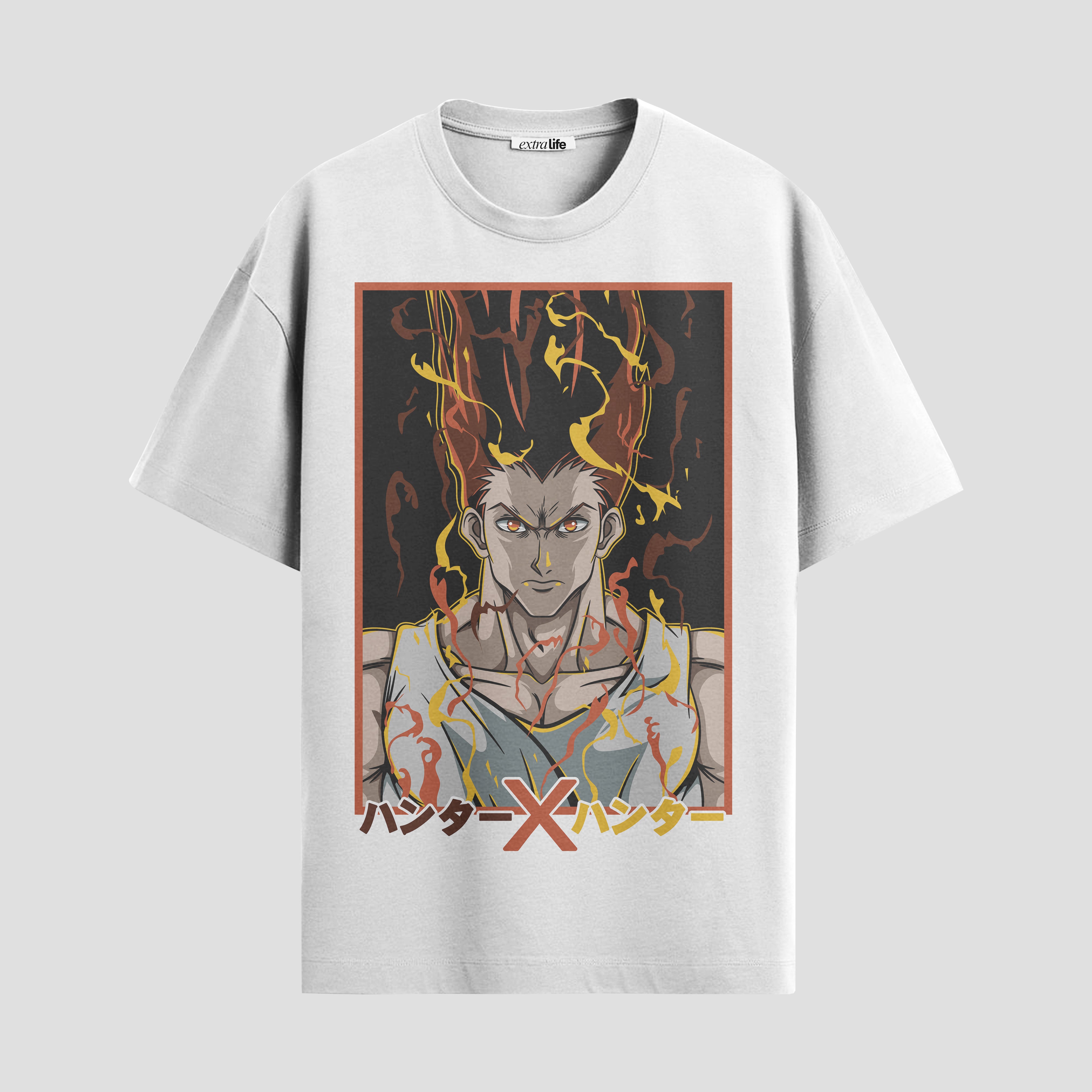 Playera urbana de anime y gaming ExtraLife MX, corte Standard Fit unisex ligero y transpirable en color Deep Black y Pure White, ropa de uso diario para gym y casual.