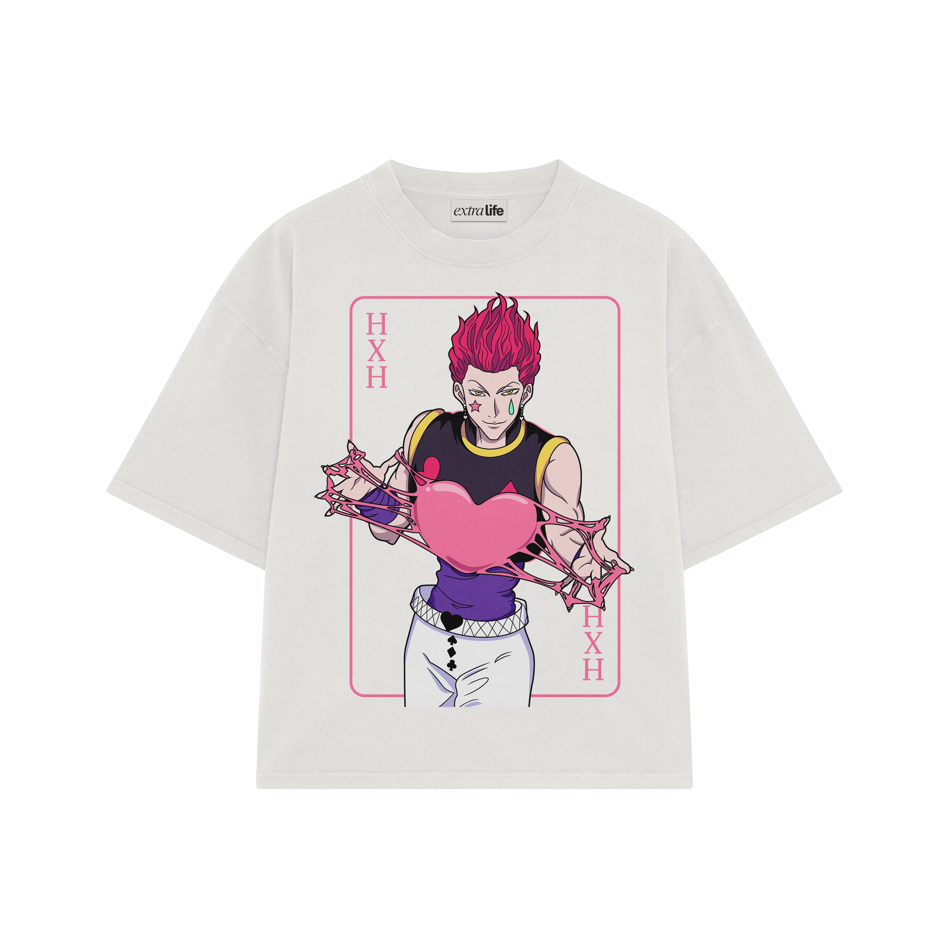 Playera streetwear premium de anime y gaming ExtraLife MX, corte boxy oversized drop shoulder heavyweight en color Deep Black y Off-White, moda urbana mexicana de culto.