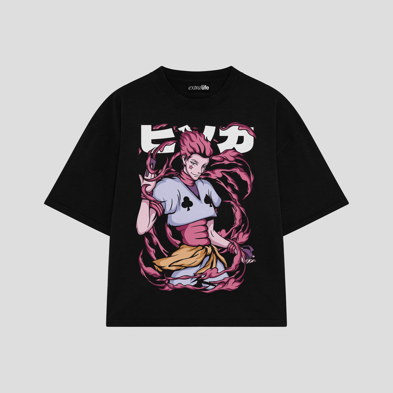 Playera streetwear premium de anime y gaming ExtraLife MX, corte boxy oversized drop shoulder heavyweight en color Deep Black y Off-White, moda urbana mexicana de culto.