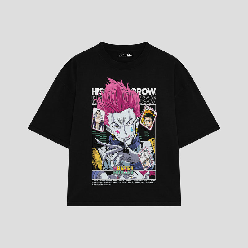 Playera streetwear premium de anime y gaming ExtraLife MX, corte boxy oversized drop shoulder heavyweight en color Deep Black y Off-White, moda urbana mexicana de culto.