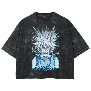 Playera streetwear premium de anime y gaming ExtraLife MX, corte boxy deluxe mineral wash heavyweight en color Acid Wash, moda urbana mexicana de culto.