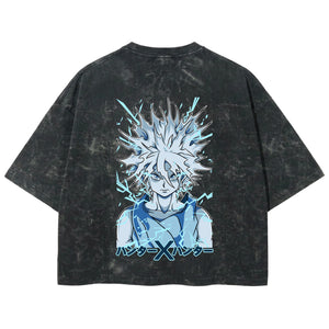 Playera streetwear premium de anime y gaming ExtraLife MX, corte boxy deluxe mineral wash heavyweight en color Acid Wash, moda urbana mexicana de culto.