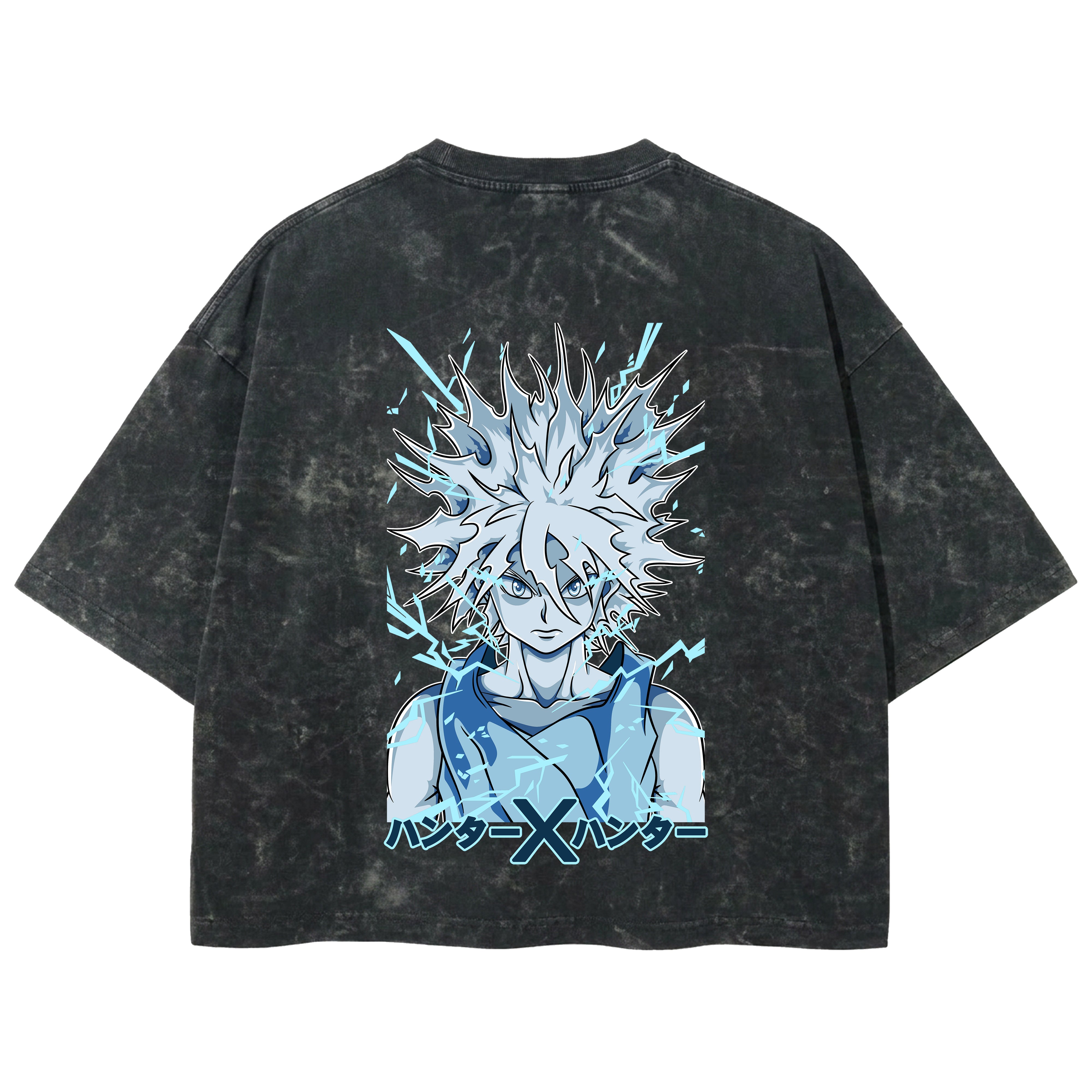 Playera streetwear premium de anime y gaming ExtraLife MX, corte boxy deluxe mineral wash heavyweight en color Acid Wash, moda urbana mexicana de culto.