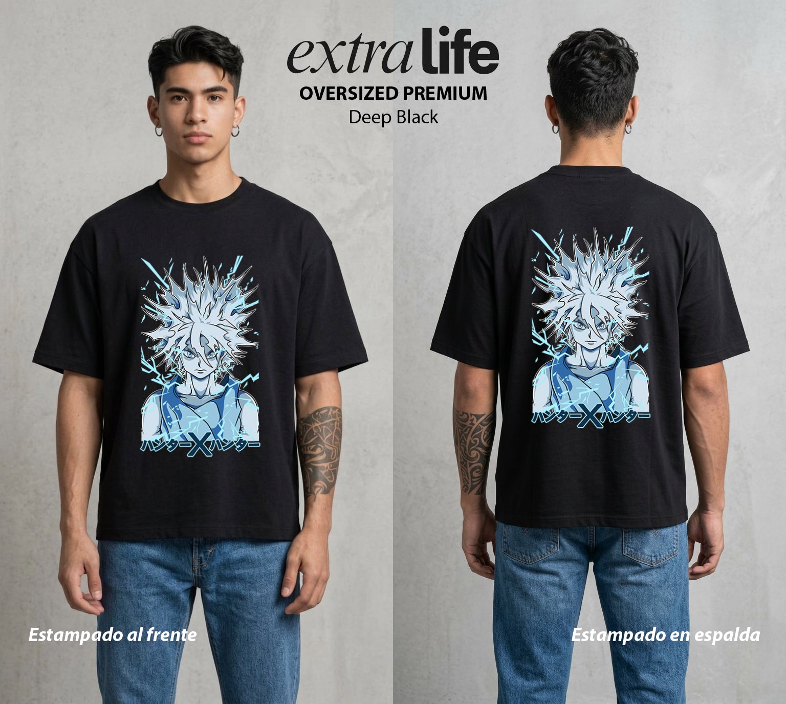 La Prueba del Cazador | El Asesino del Rayo #01711 - Playera Oversized Premium | Deep Black - Foto en modelo