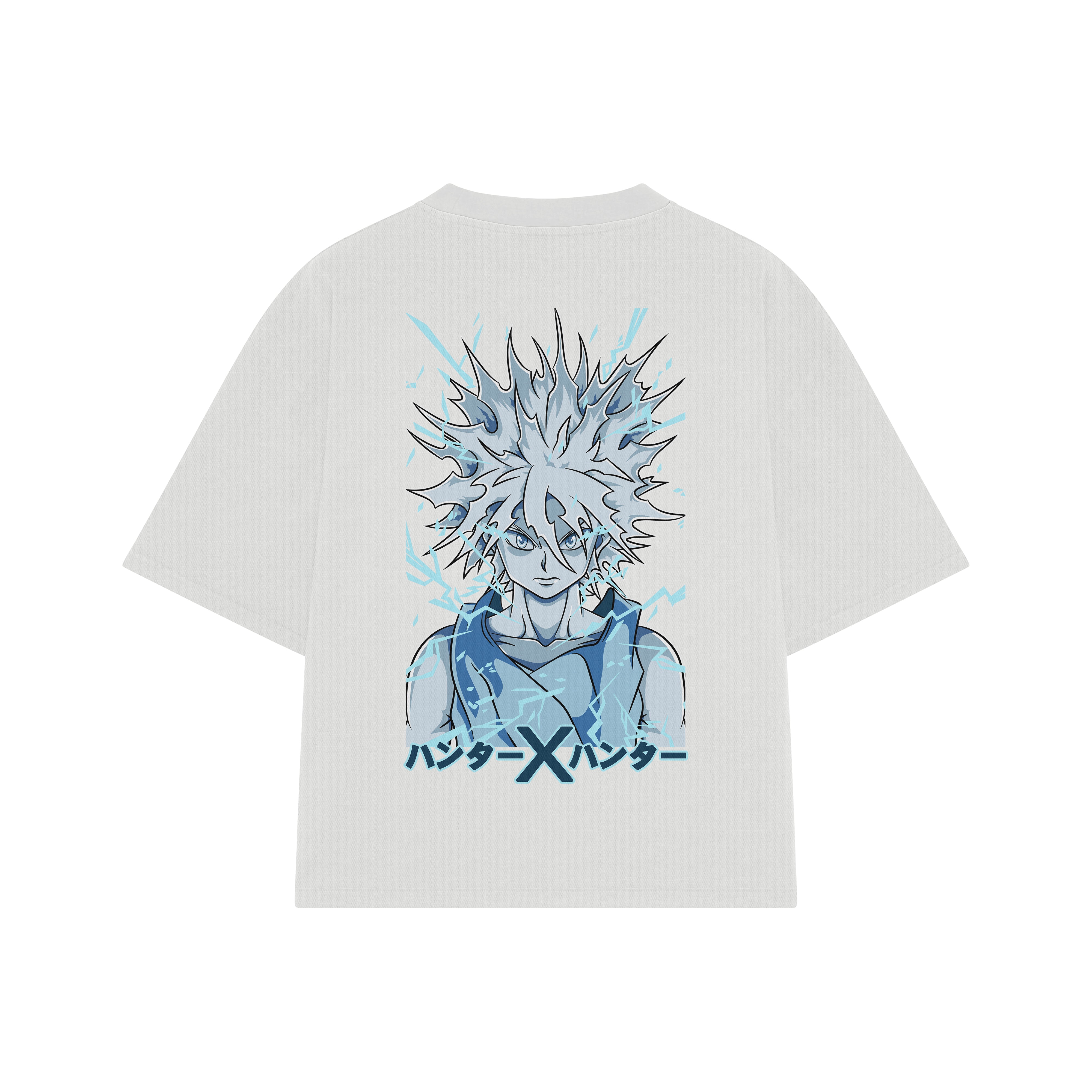 Playera streetwear premium de anime y gaming ExtraLife MX, corte boxy oversized drop shoulder heavyweight en color Deep Black y Off-White, moda urbana mexicana de culto.