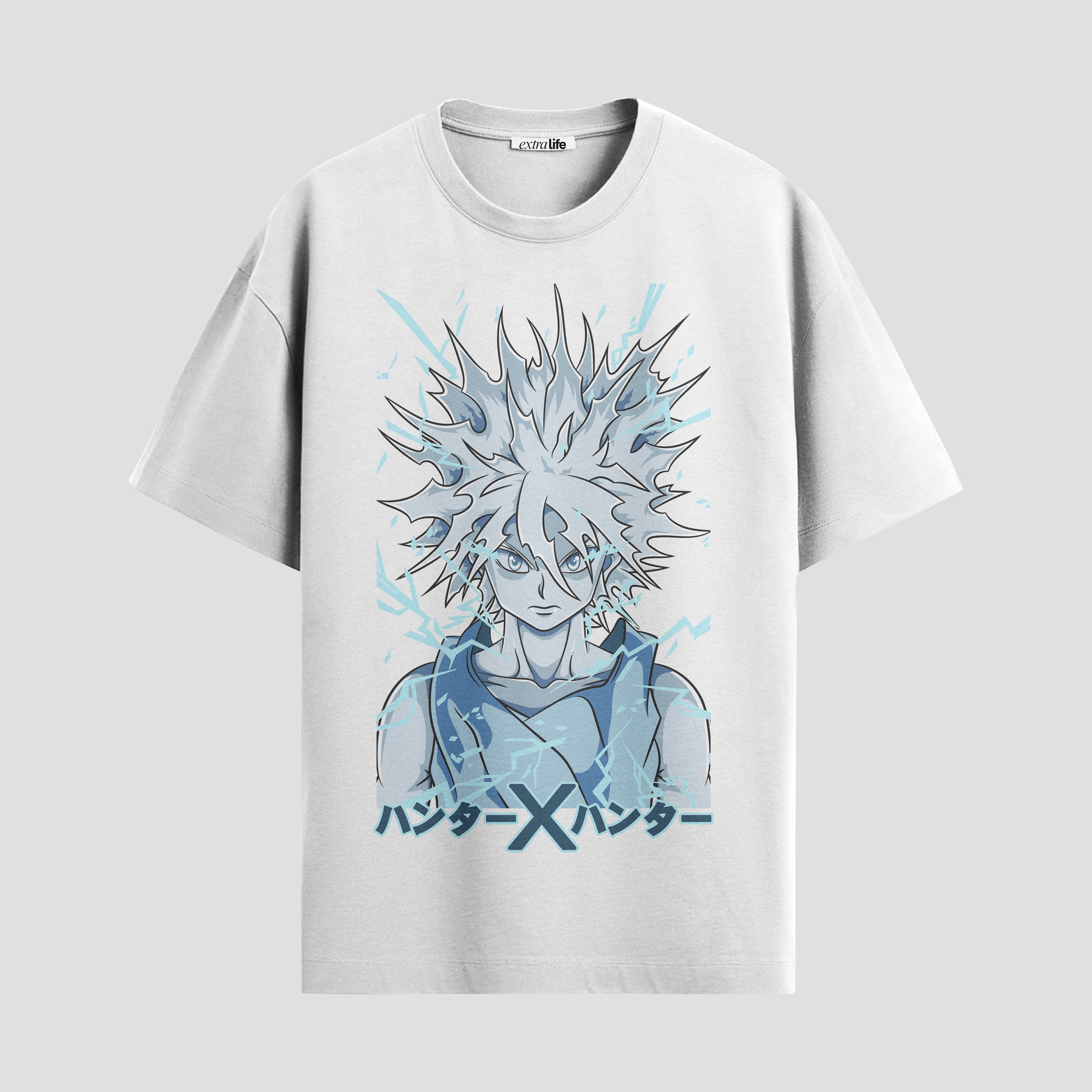 Playera urbana de anime y gaming ExtraLife MX, corte Standard Fit unisex ligero y transpirable en color Deep Black y Pure White, ropa de uso diario para gym y casual.