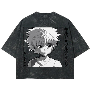 Playera streetwear premium de anime y gaming ExtraLife MX, corte boxy deluxe mineral wash heavyweight en color Acid Wash, moda urbana mexicana de culto.
