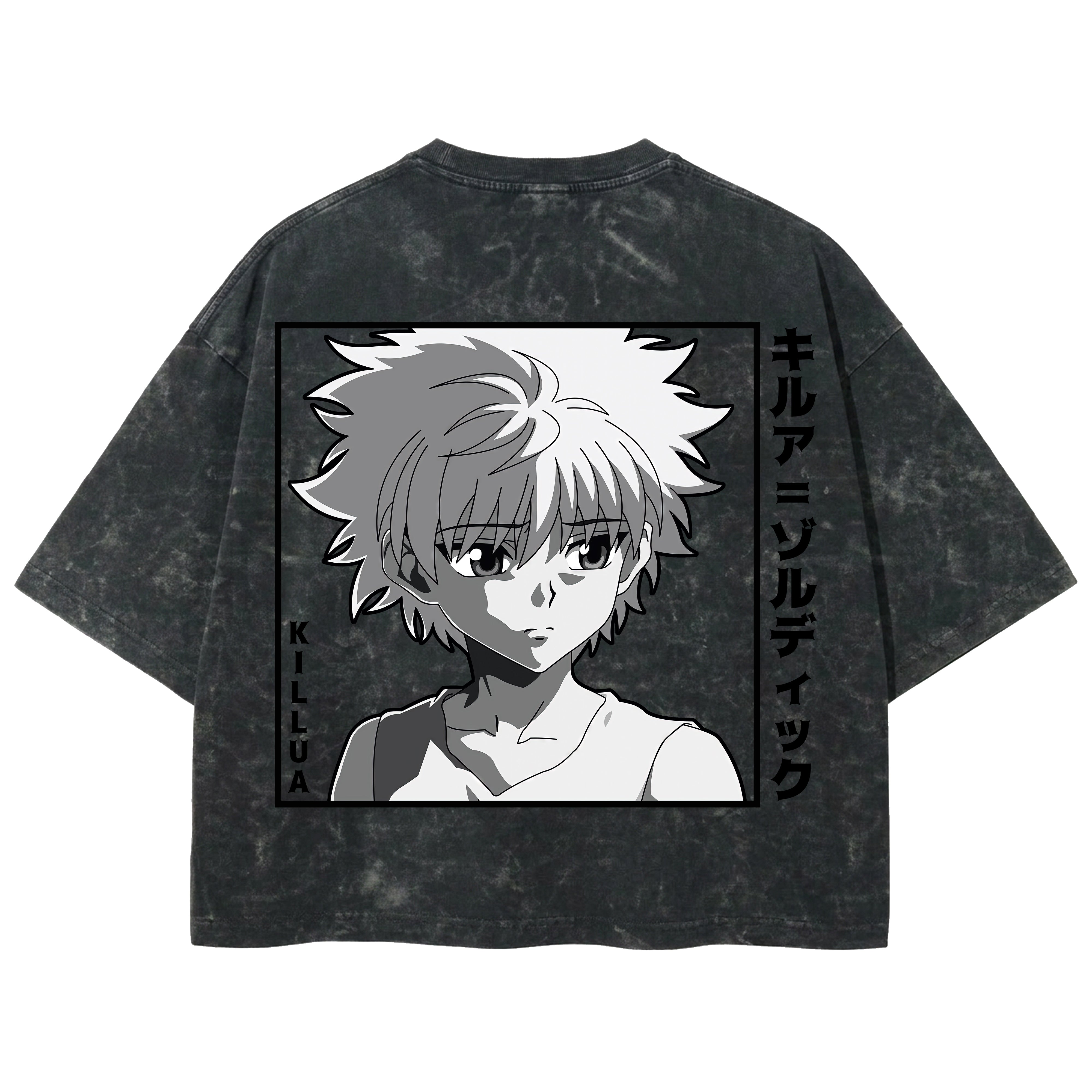 Playera streetwear premium de anime y gaming ExtraLife MX, corte boxy deluxe mineral wash heavyweight en color Acid Wash, moda urbana mexicana de culto.