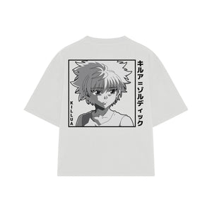 Playera streetwear premium de anime y gaming ExtraLife MX, corte boxy oversized drop shoulder heavyweight en color Deep Black y Off-White, moda urbana mexicana de culto.