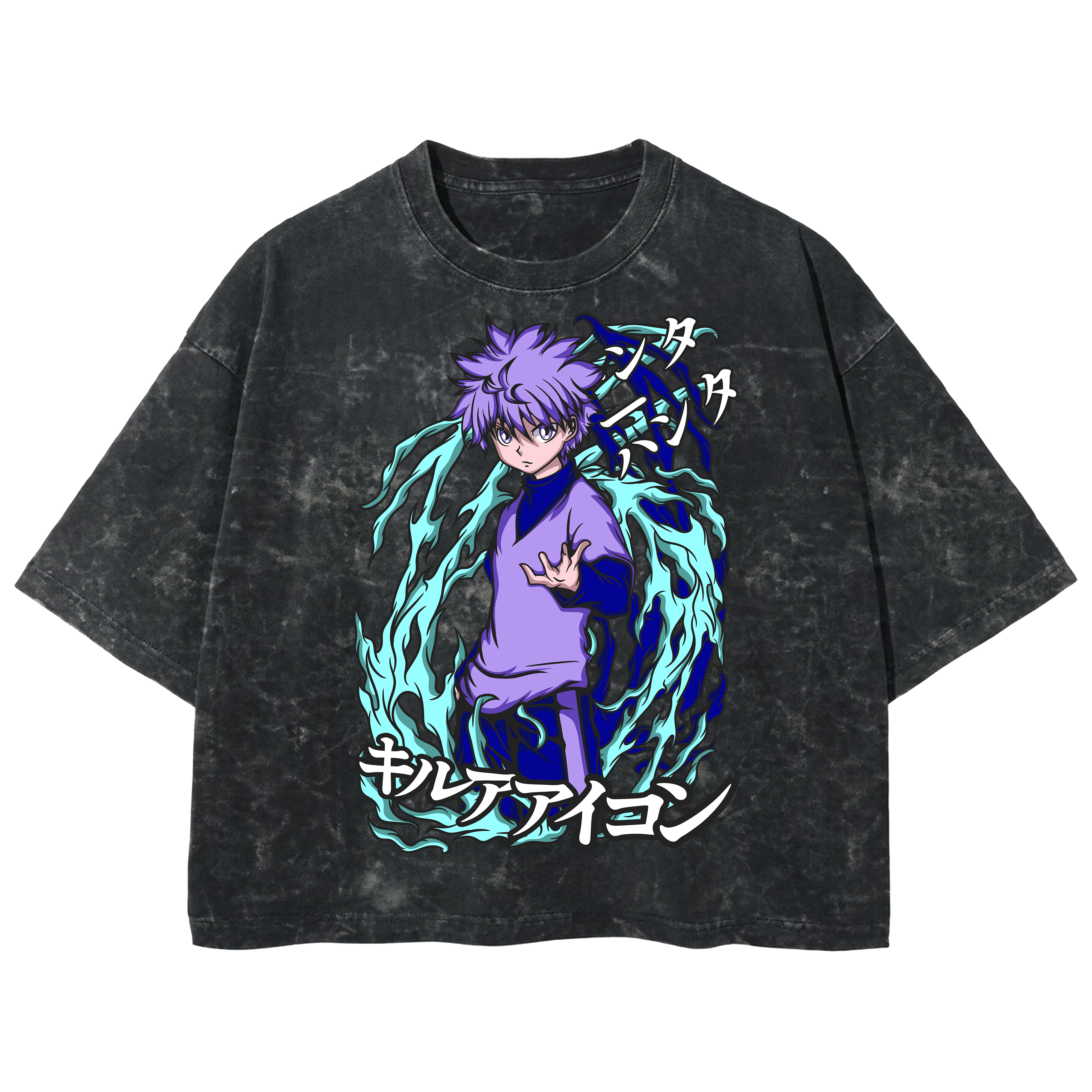 Playera streetwear premium de anime y gaming ExtraLife MX, corte boxy deluxe mineral wash heavyweight en color Acid Wash, moda urbana mexicana de culto.