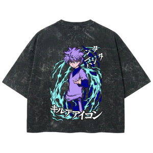 Playera streetwear premium de anime y gaming ExtraLife MX, corte boxy deluxe mineral wash heavyweight en color Acid Wash, moda urbana mexicana de culto.