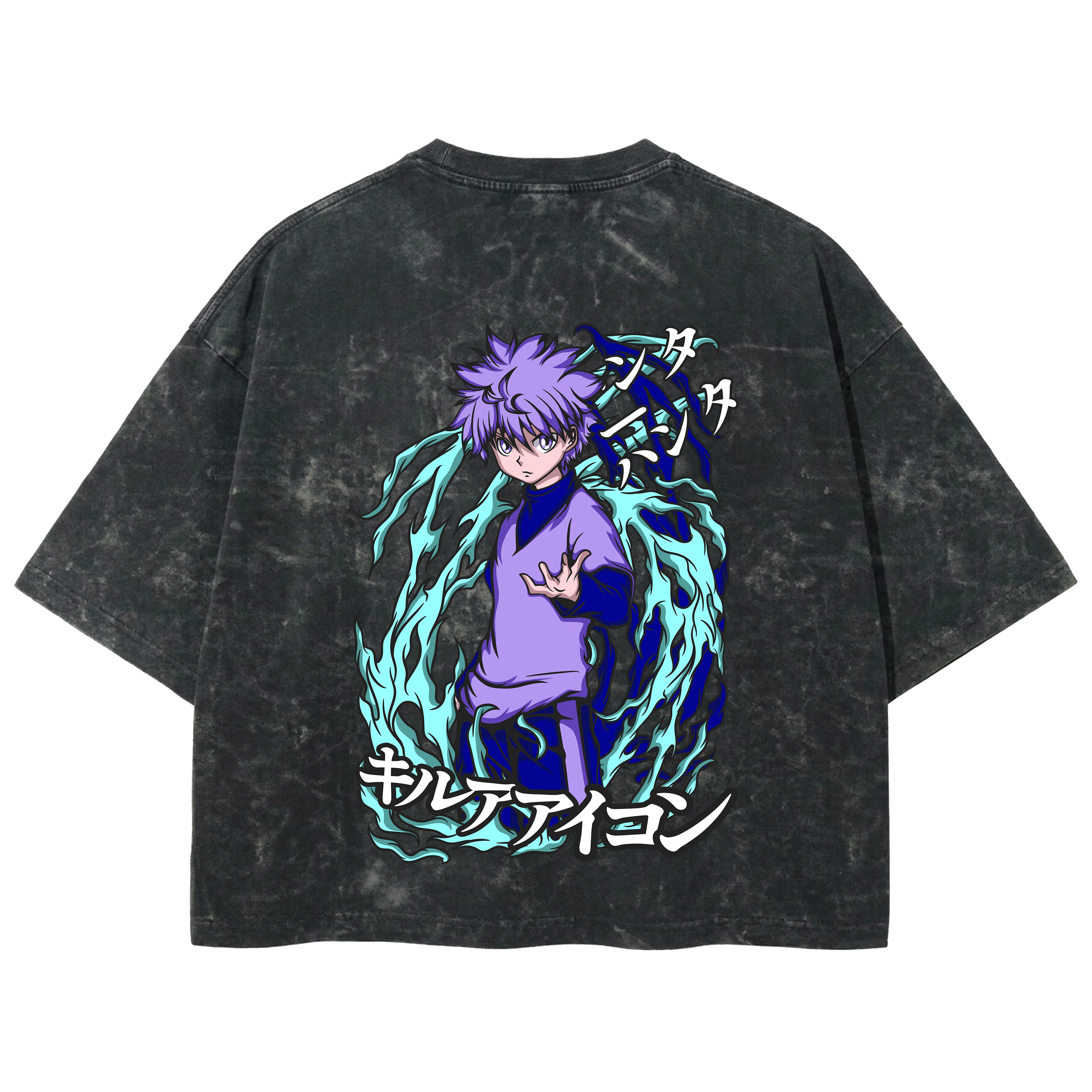 Playera streetwear premium de anime y gaming ExtraLife MX, corte boxy deluxe mineral wash heavyweight en color Acid Wash, moda urbana mexicana de culto.