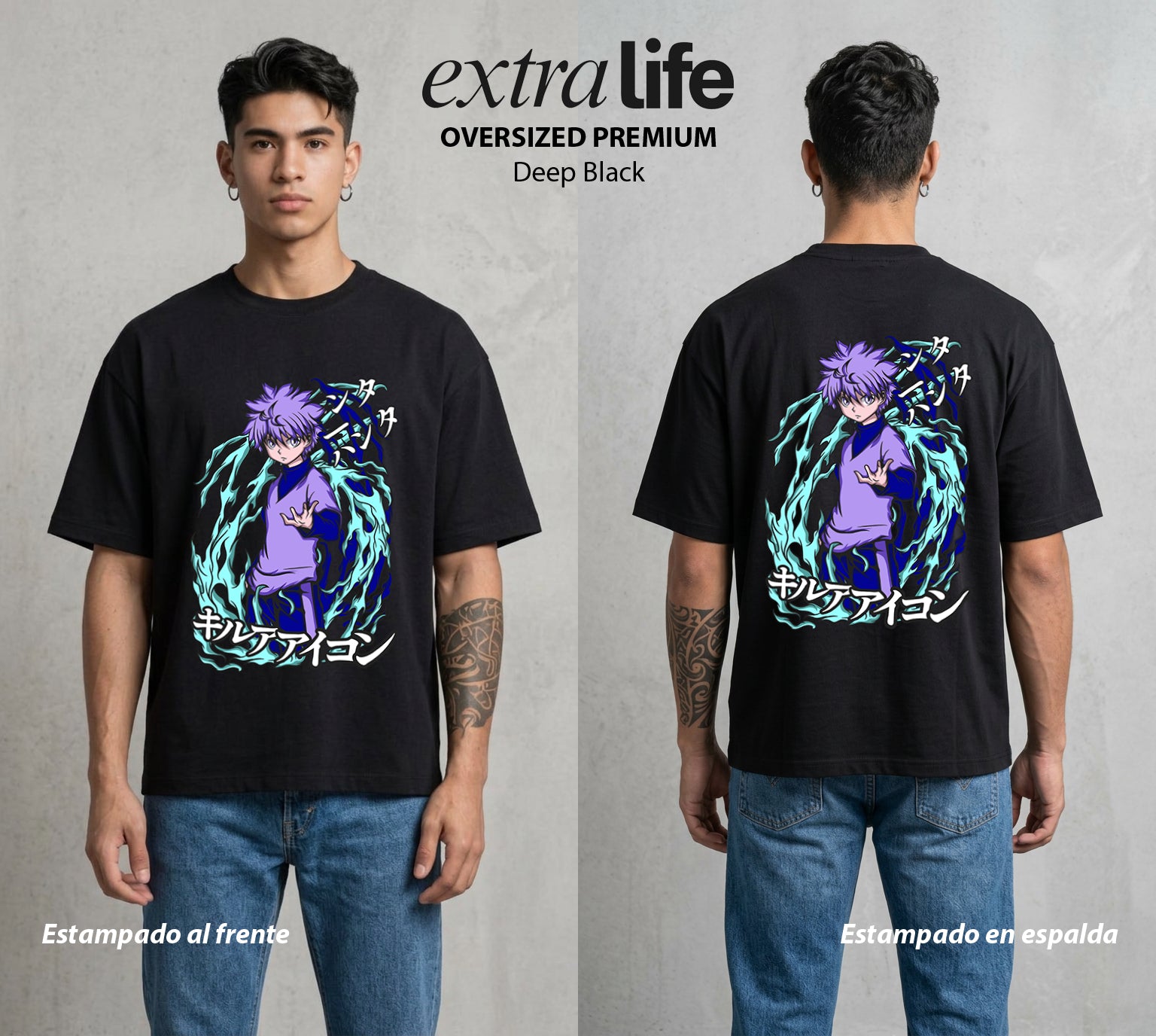 La Prueba del Cazador | El Asesino Luminoso #01716 - Playera Oversized Premium | Deep Black - Foto en modelo