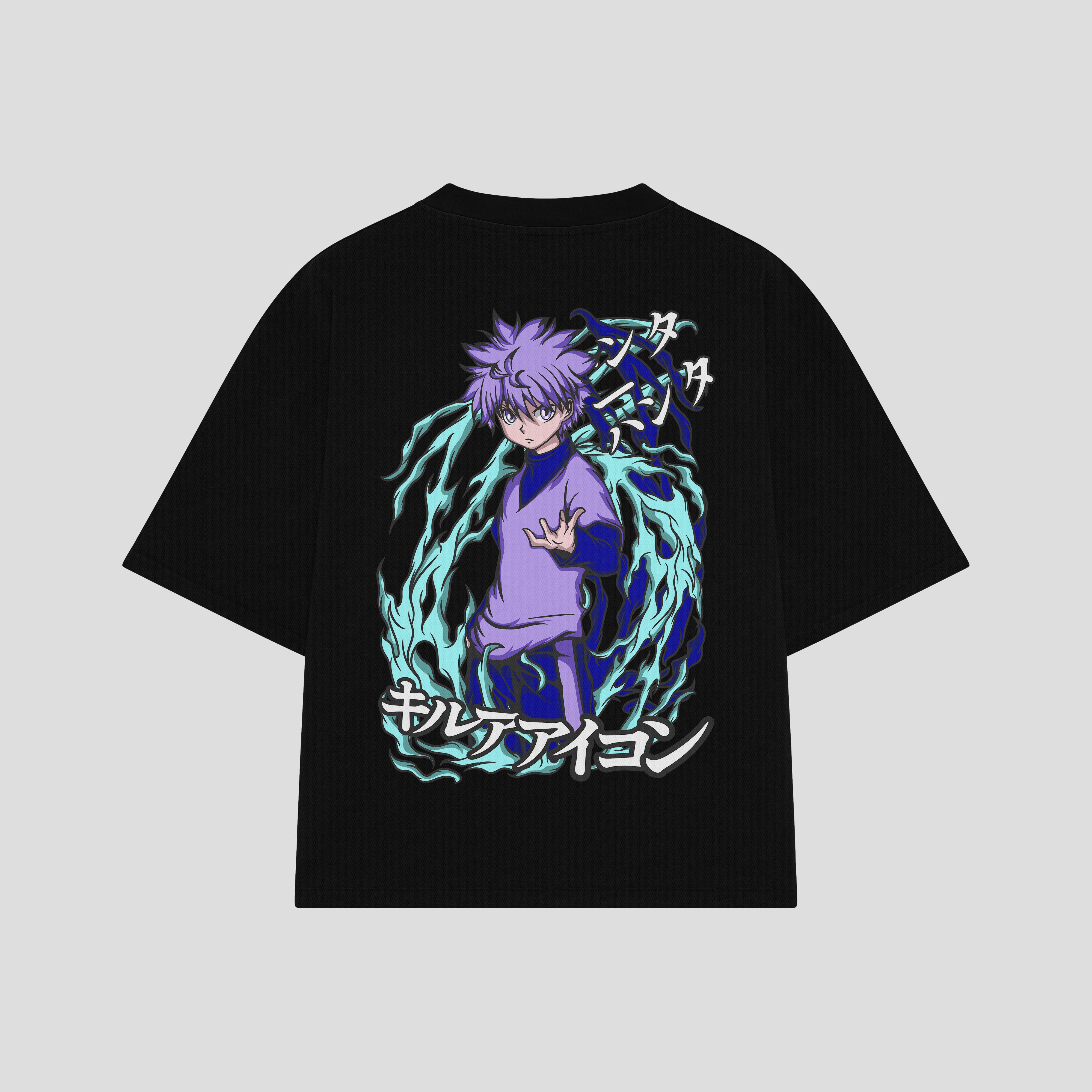 Playera streetwear premium de anime y gaming ExtraLife MX, corte boxy oversized drop shoulder heavyweight en color Deep Black y Off-White, moda urbana mexicana de culto.