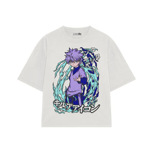 Playera streetwear premium de anime y gaming ExtraLife MX, corte boxy oversized drop shoulder heavyweight en color Deep Black y Off-White, moda urbana mexicana de culto.