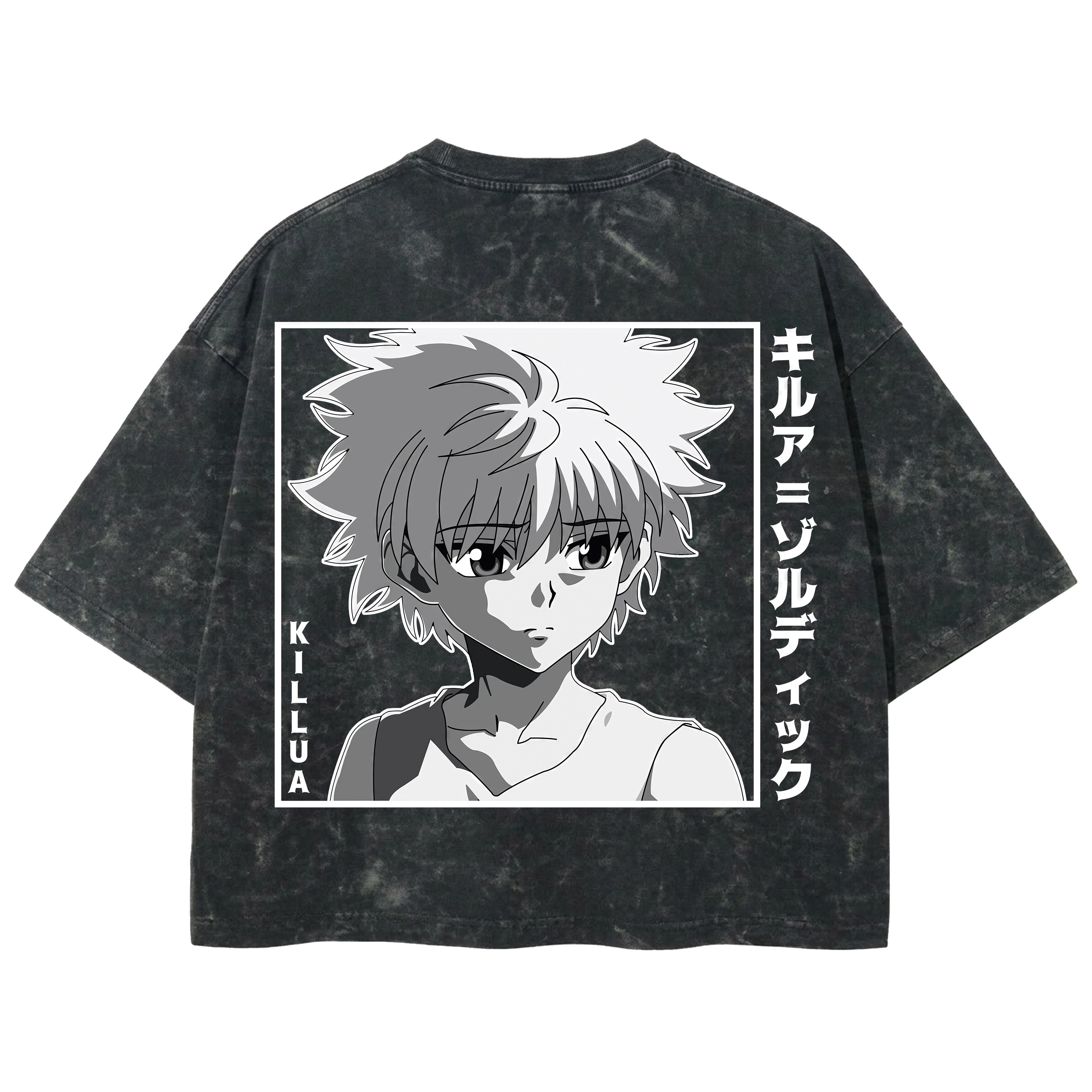 Playera streetwear premium de anime y gaming ExtraLife MX, corte boxy deluxe mineral wash heavyweight en color Acid Wash, moda urbana mexicana de culto.