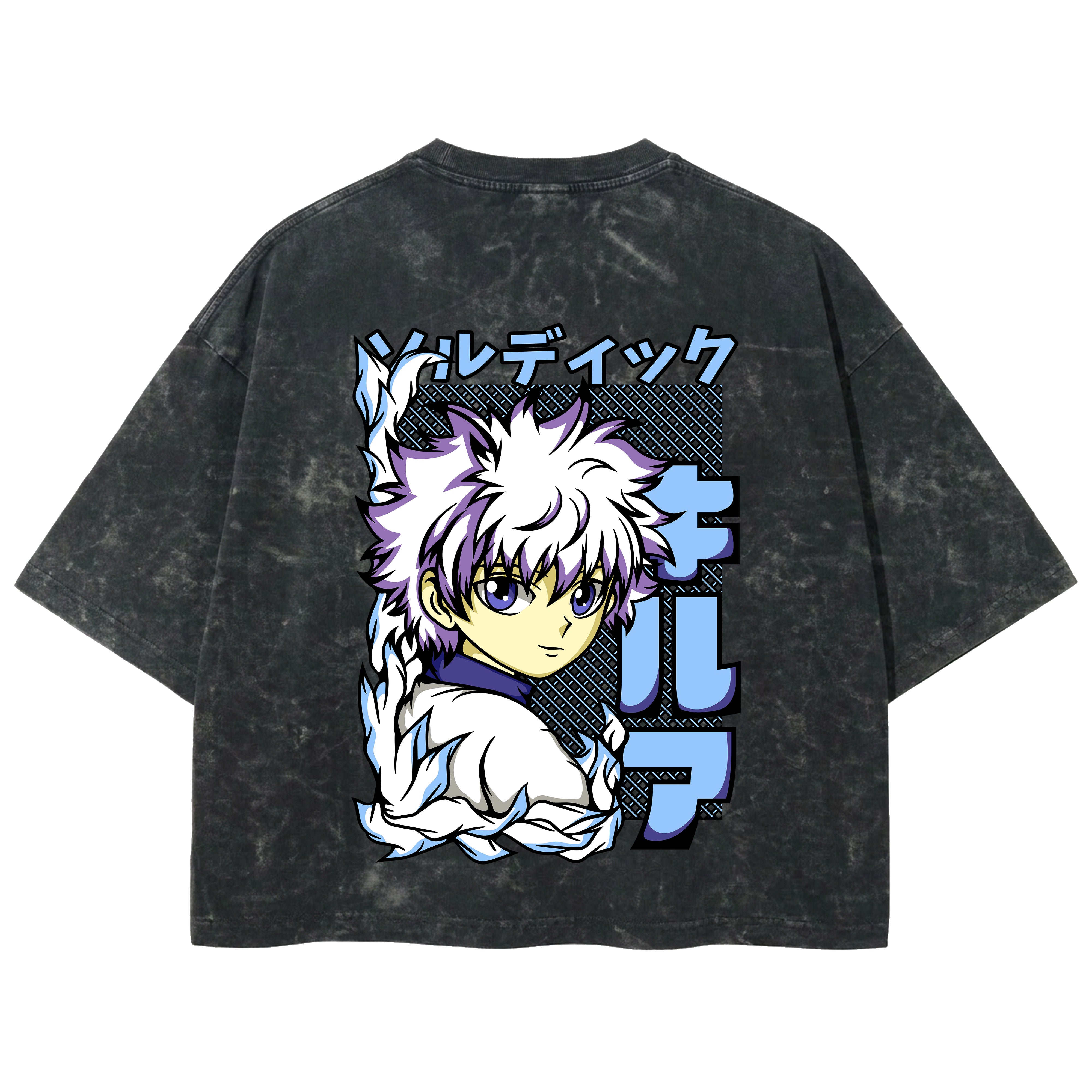 Playera streetwear premium de anime y gaming ExtraLife MX, corte boxy deluxe mineral wash heavyweight en color Acid Wash, moda urbana mexicana de culto.