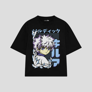 Playera streetwear premium de anime y gaming ExtraLife MX, corte boxy oversized drop shoulder heavyweight en color Deep Black y Off-White, moda urbana mexicana de culto.