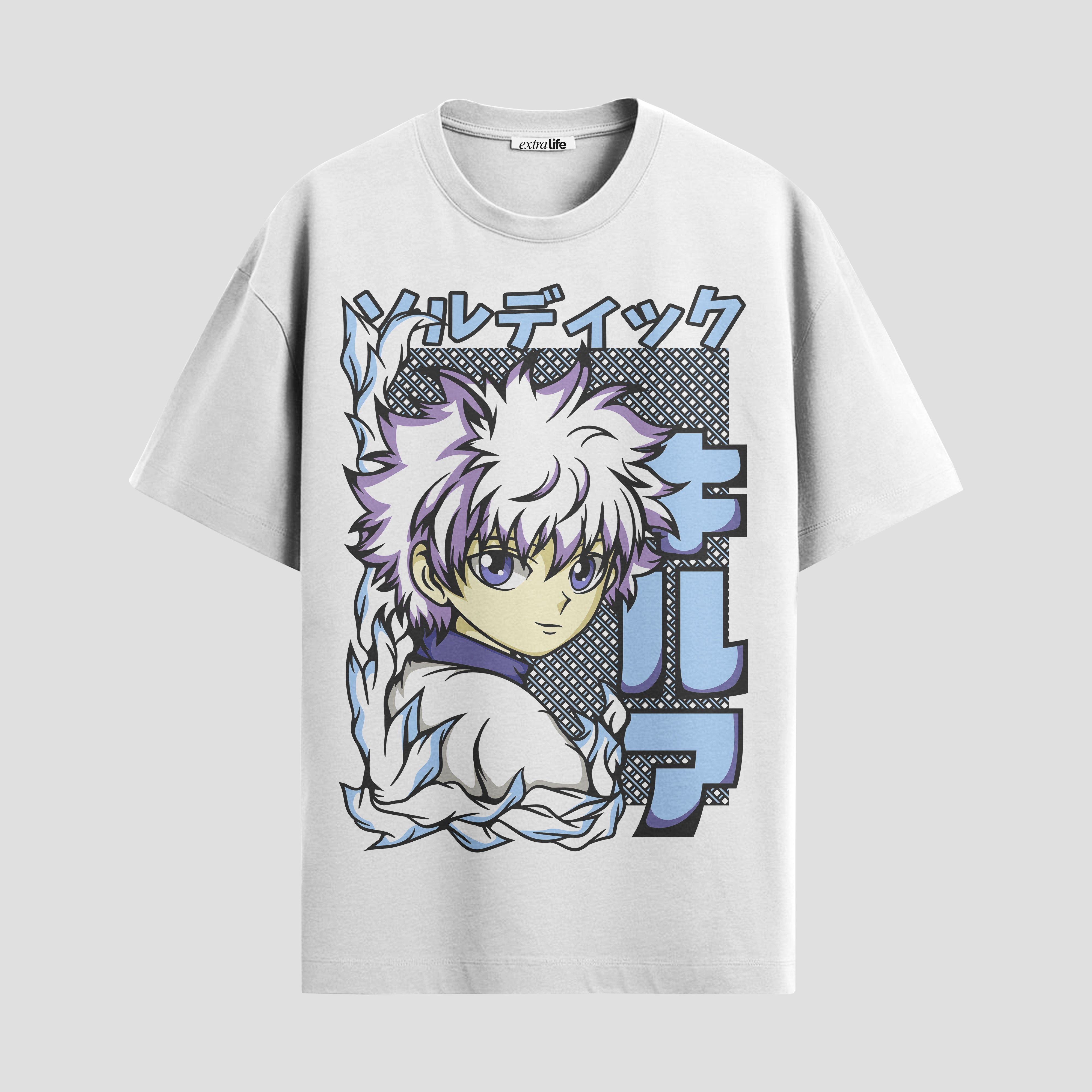 Playera urbana de anime y gaming ExtraLife MX, corte Standard Fit unisex ligero y transpirable en color Deep Black y Pure White, ropa de uso diario para gym y casual.