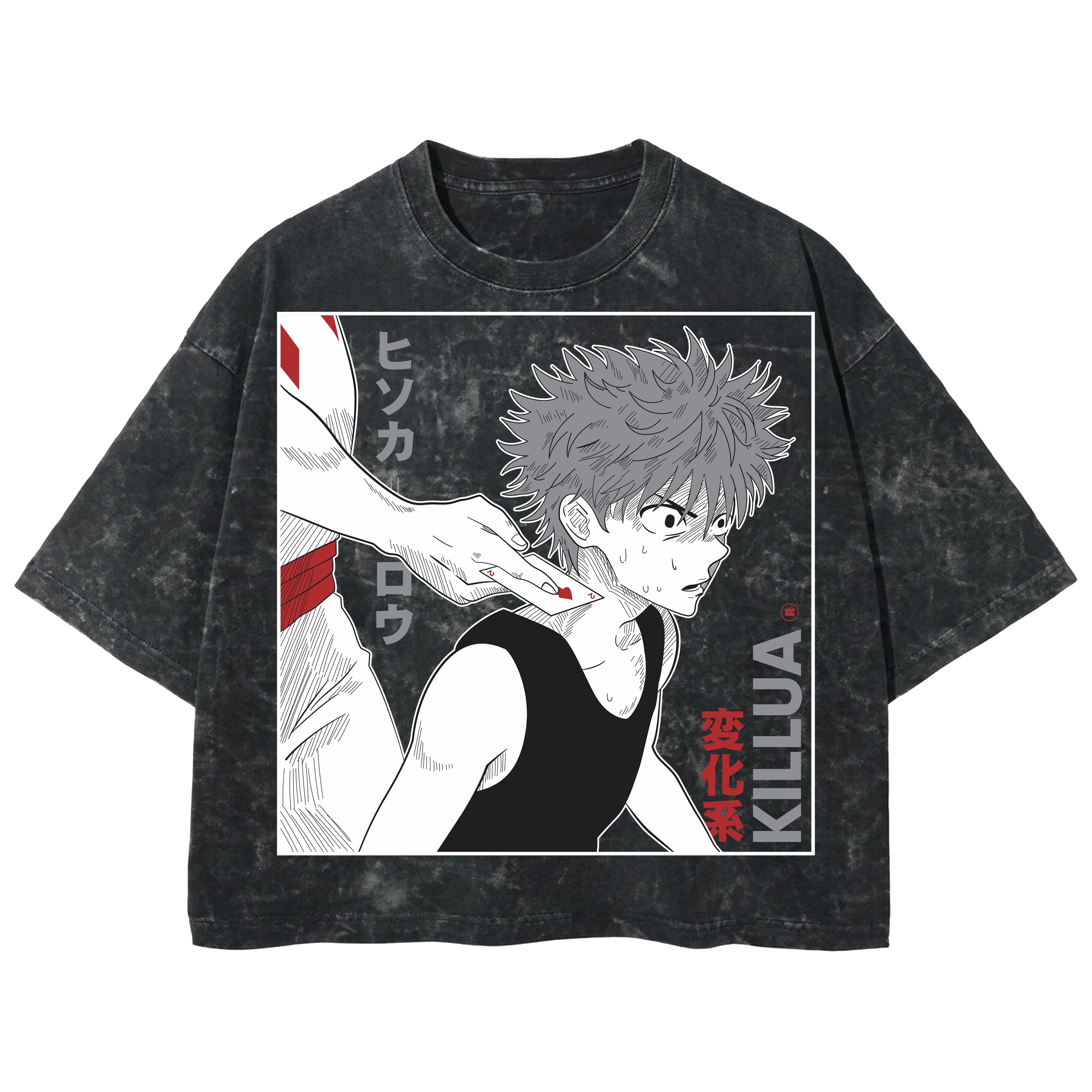Playera streetwear premium de anime y gaming ExtraLife MX, corte boxy deluxe mineral wash heavyweight en color Acid Wash, moda urbana mexicana de culto.
