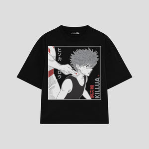 Playera streetwear premium de anime y gaming ExtraLife MX, corte boxy oversized drop shoulder heavyweight en color Deep Black y Off-White, moda urbana mexicana de culto.