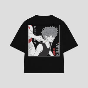 Playera streetwear premium de anime y gaming ExtraLife MX, corte boxy oversized drop shoulder heavyweight en color Deep Black y Off-White, moda urbana mexicana de culto.