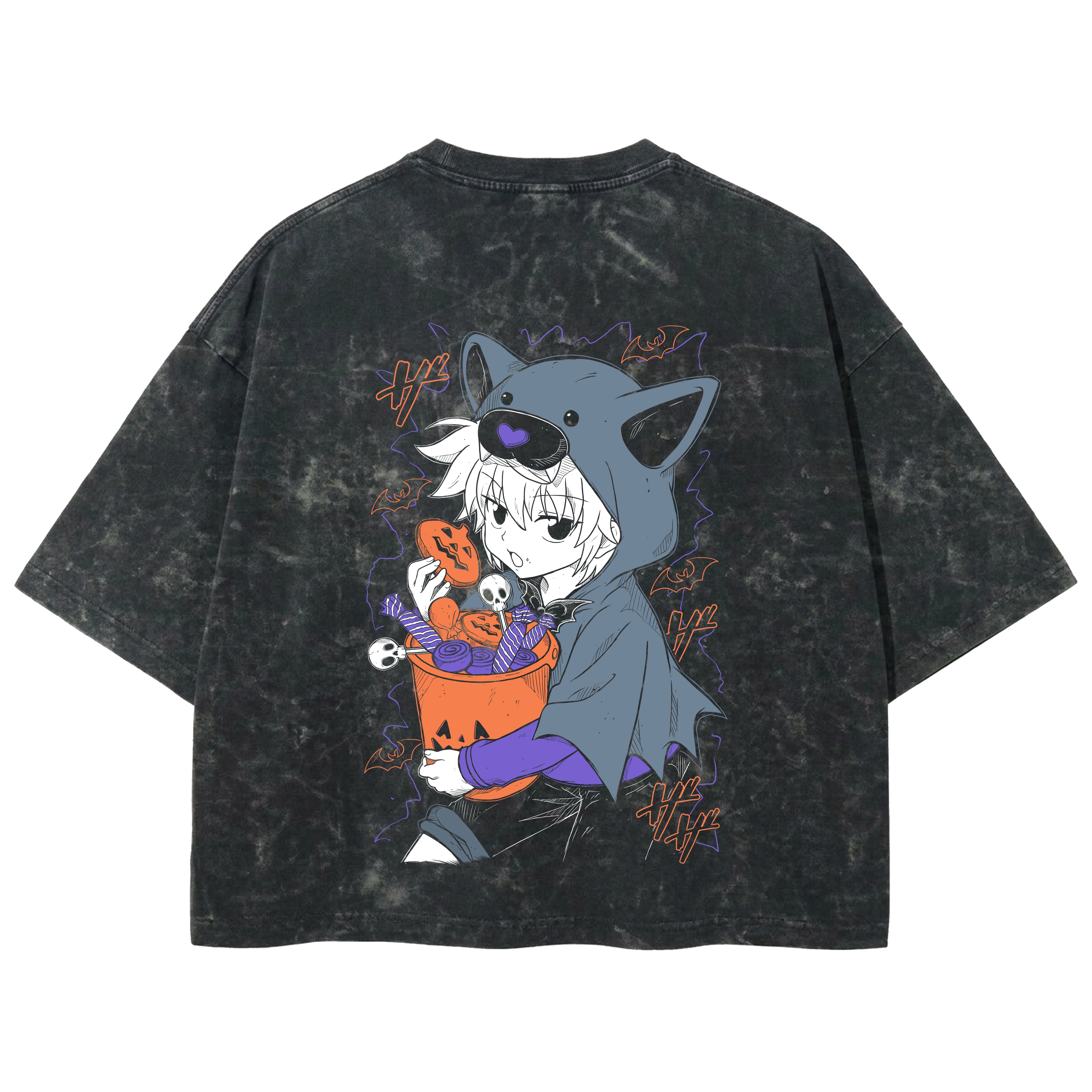 Playera streetwear premium de anime y gaming ExtraLife MX, corte boxy deluxe mineral wash heavyweight en color Acid Wash, moda urbana mexicana de culto.
