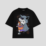 Playera streetwear premium de anime y gaming ExtraLife MX, corte boxy oversized drop shoulder heavyweight en color Deep Black y Off-White, moda urbana mexicana de culto.