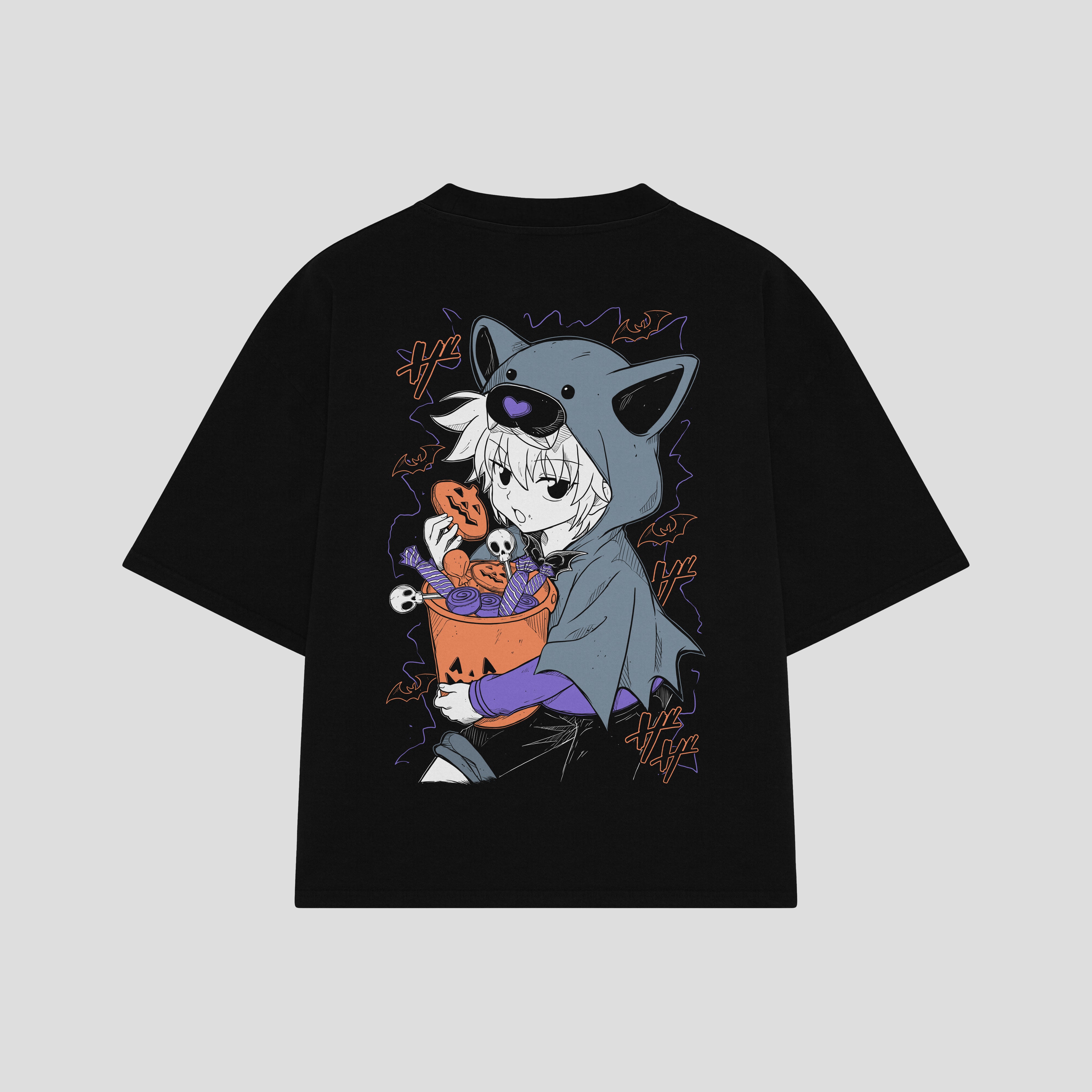 Playera streetwear premium de anime y gaming ExtraLife MX, corte boxy oversized drop shoulder heavyweight en color Deep Black y Off-White, moda urbana mexicana de culto.
