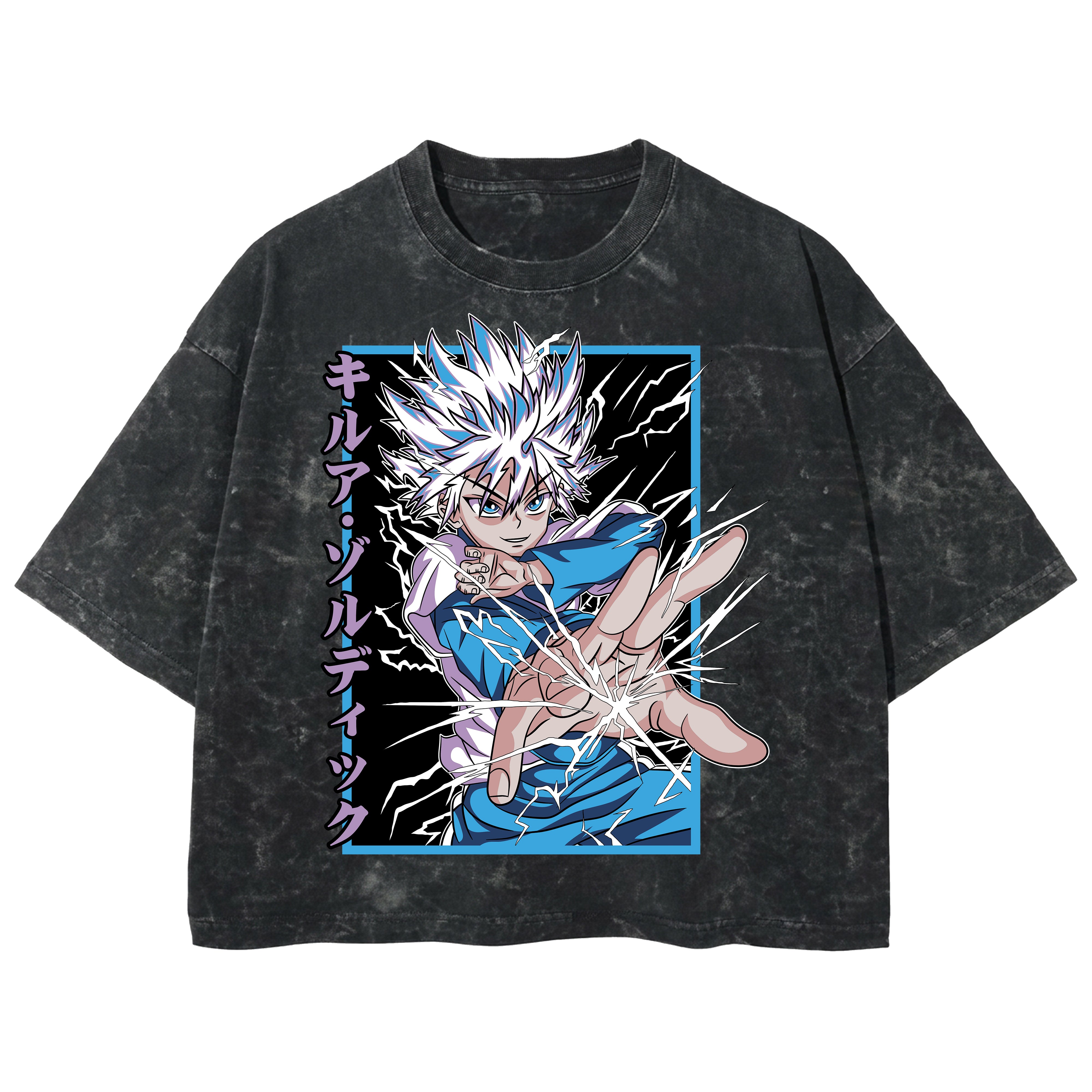 Playera streetwear premium de anime y gaming ExtraLife MX, corte boxy deluxe mineral wash heavyweight en color Acid Wash, moda urbana mexicana de culto.