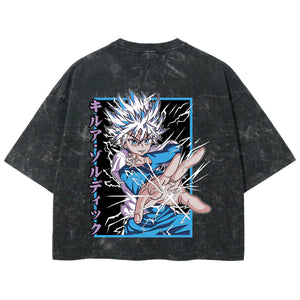 Playera streetwear premium de anime y gaming ExtraLife MX, corte boxy deluxe mineral wash heavyweight en color Acid Wash, moda urbana mexicana de culto.