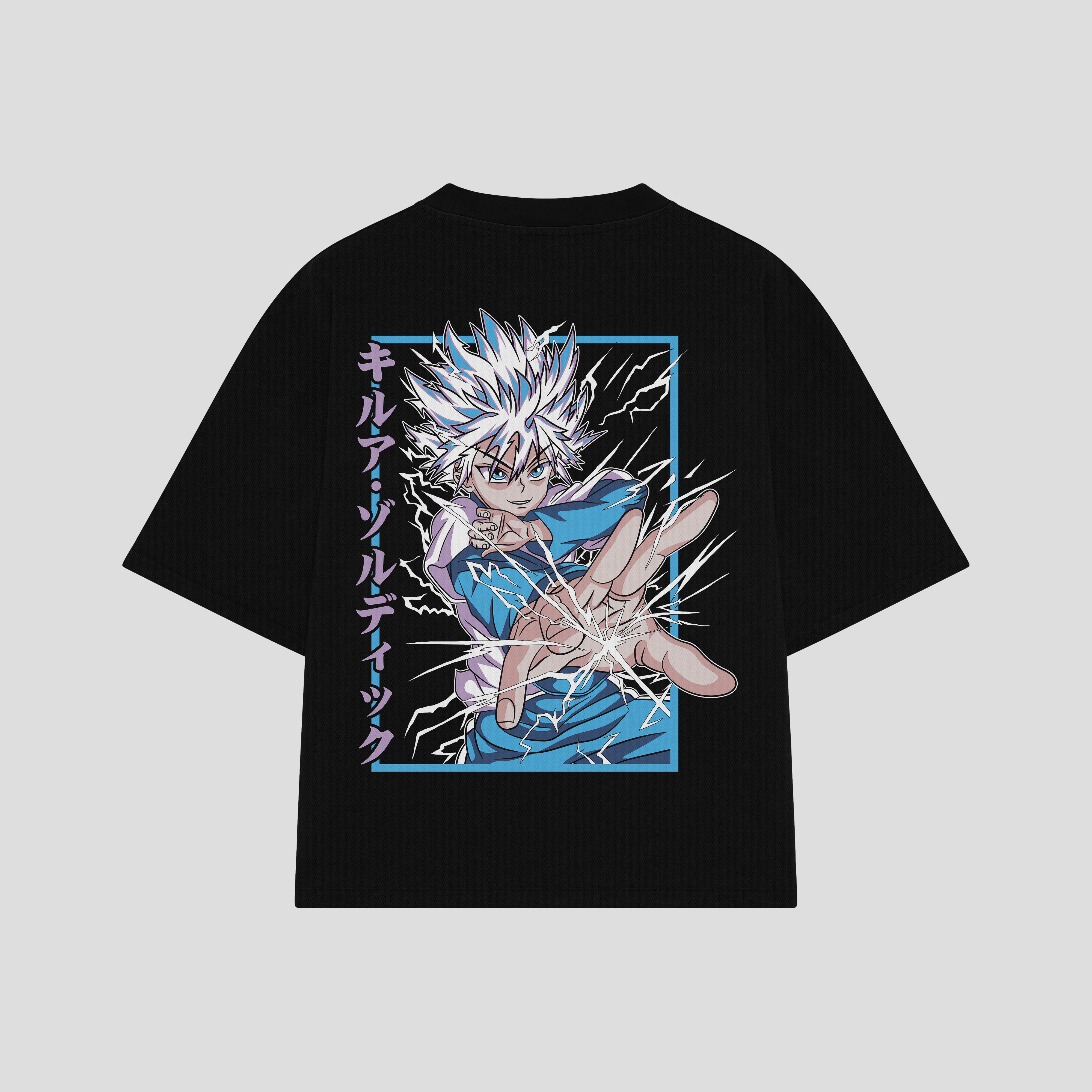 Playera streetwear premium de anime y gaming ExtraLife MX, corte boxy oversized drop shoulder heavyweight en color Deep Black y Off-White, moda urbana mexicana de culto.