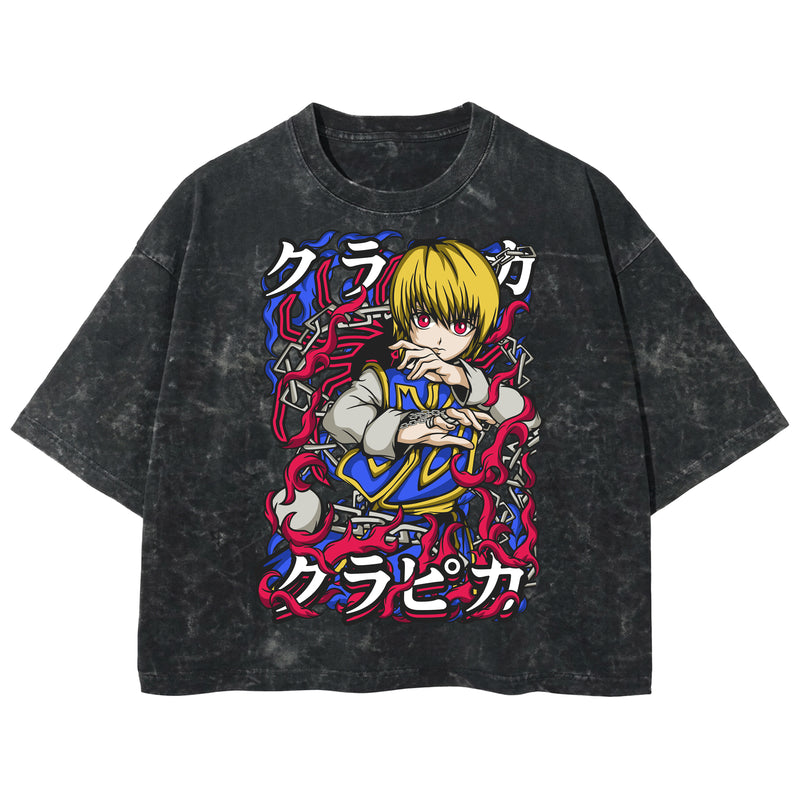 Playera streetwear premium de anime y gaming ExtraLife MX, corte boxy deluxe mineral wash heavyweight en color Acid Wash, moda urbana mexicana de culto.