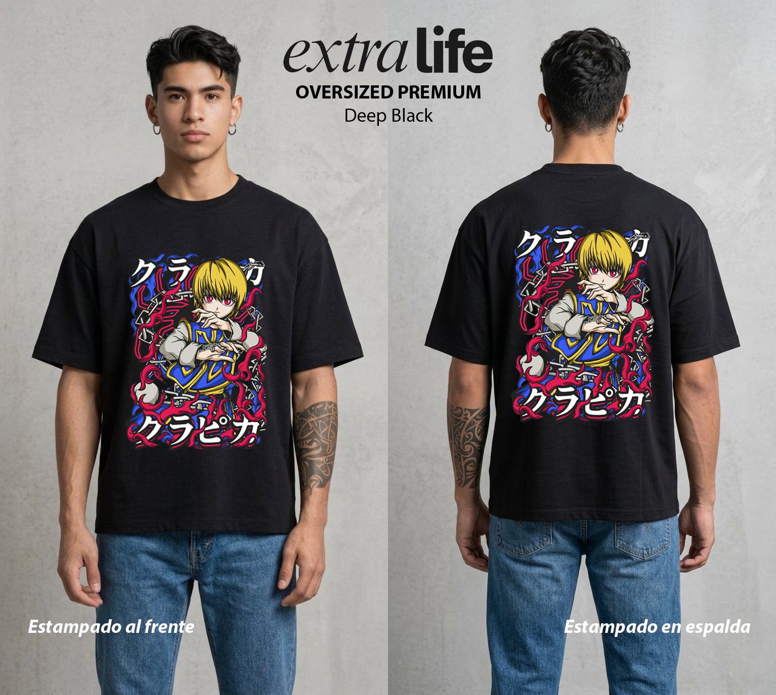 La Prueba del Cazador | La Venganza Escarlata #01723 - Playera Oversized Premium | Deep Black - Foto en modelo
