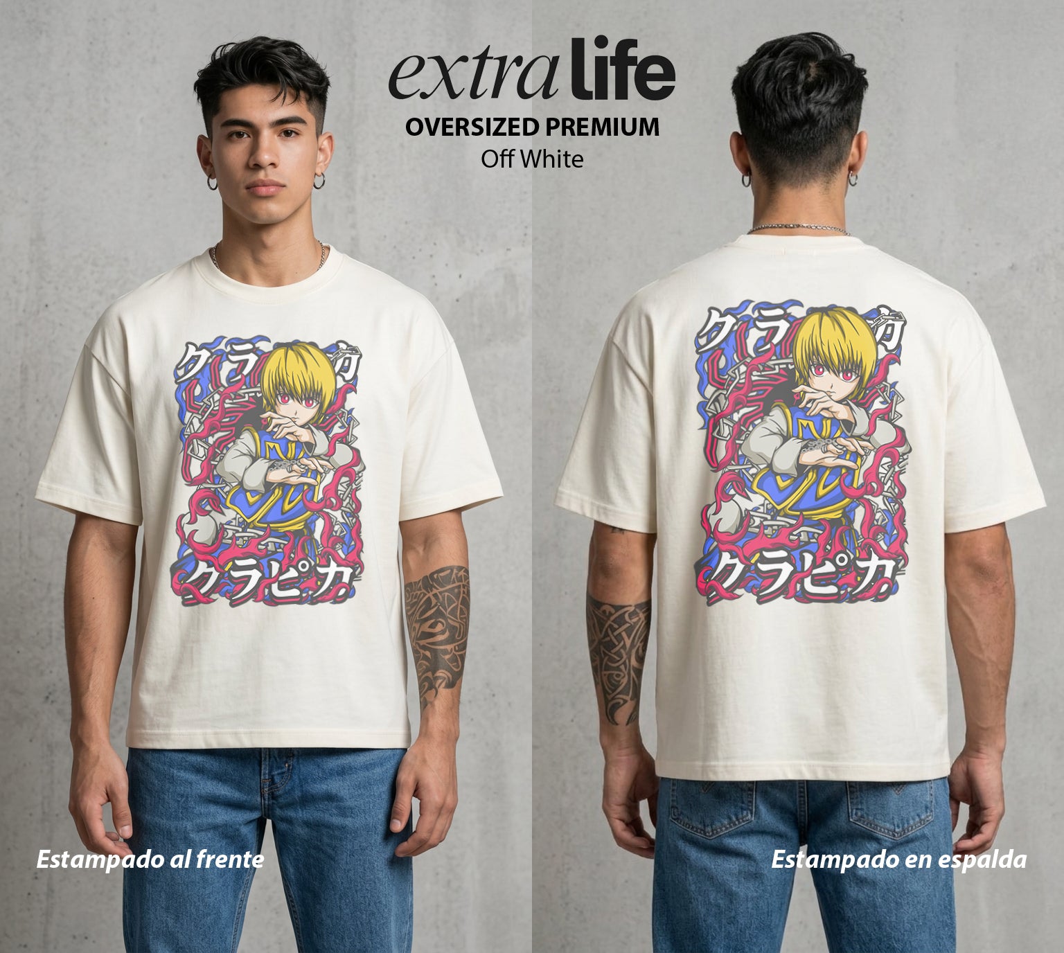 La Prueba del Cazador | La Venganza Escarlata #01723 - Playera Oversized Premium | Off White - Foto en modelo