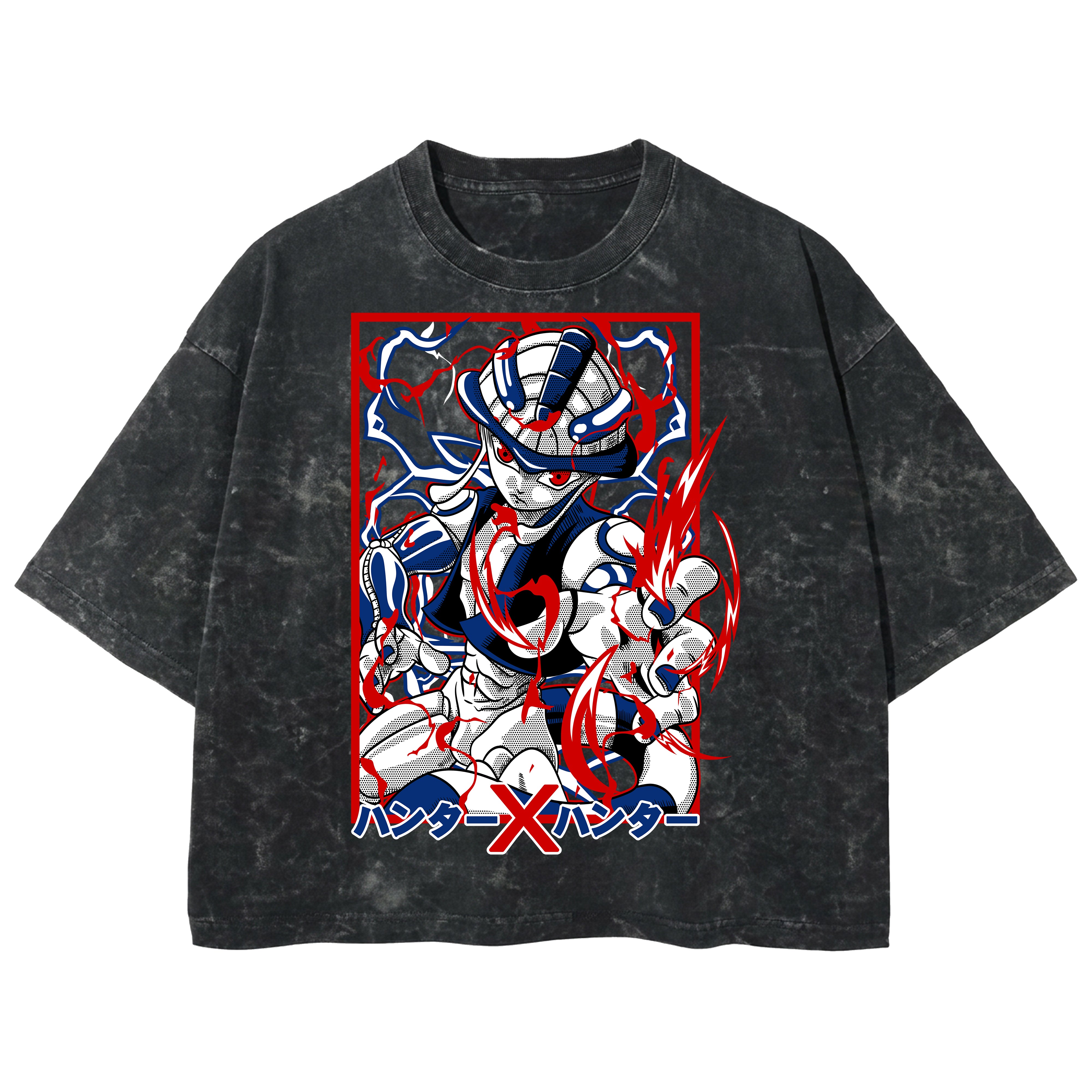 Playera streetwear premium de anime y gaming ExtraLife MX, corte boxy deluxe mineral wash heavyweight en color Acid Wash, moda urbana mexicana de culto.