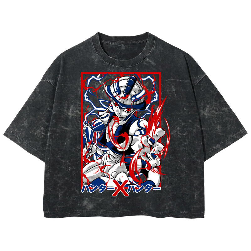Playera streetwear premium de anime y gaming ExtraLife MX, corte boxy deluxe mineral wash heavyweight en color Acid Wash, moda urbana mexicana de culto.