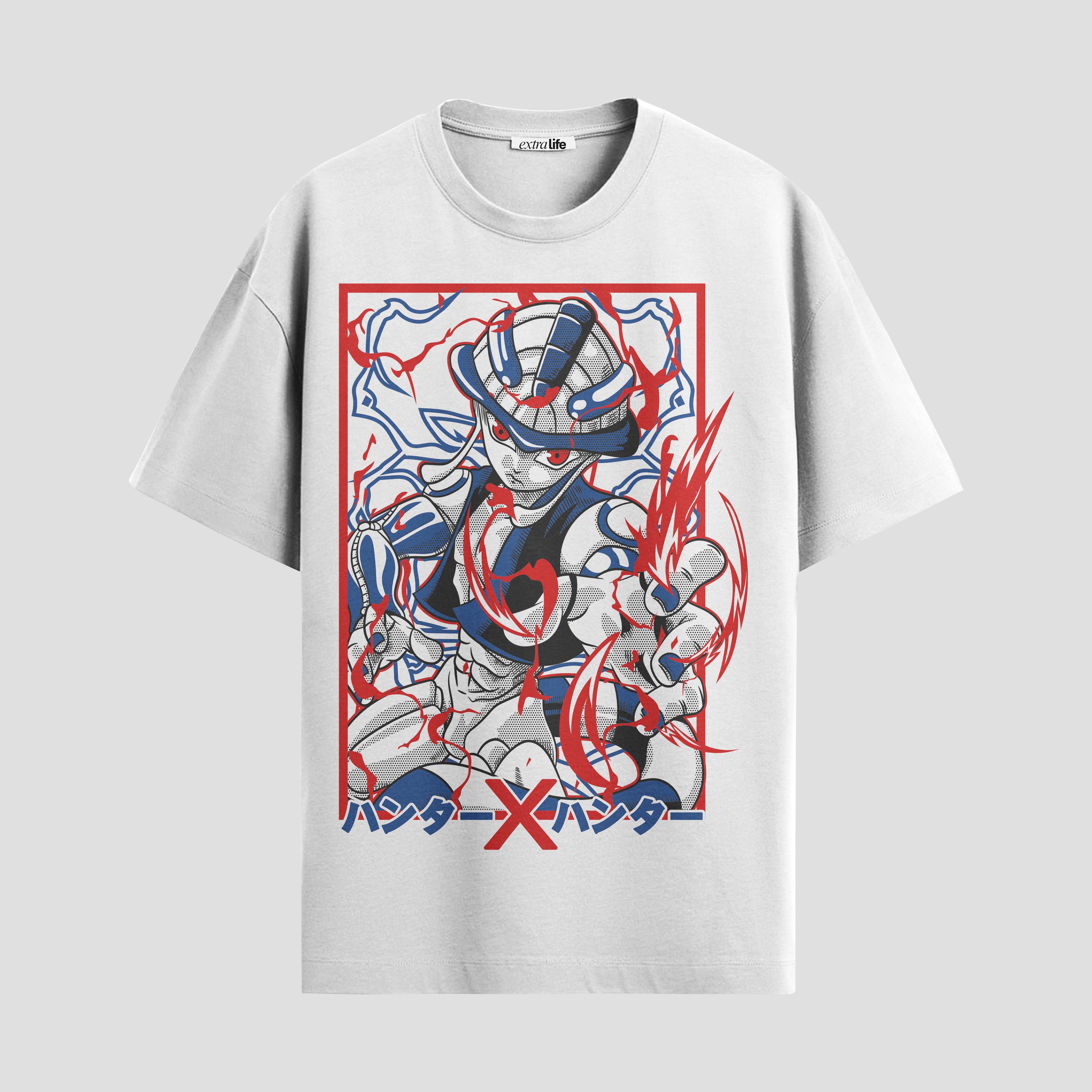 Playera urbana de anime y gaming ExtraLife MX, corte Standard Fit unisex ligero y transpirable en color Deep Black y Pure White, ropa de uso diario para gym y casual.